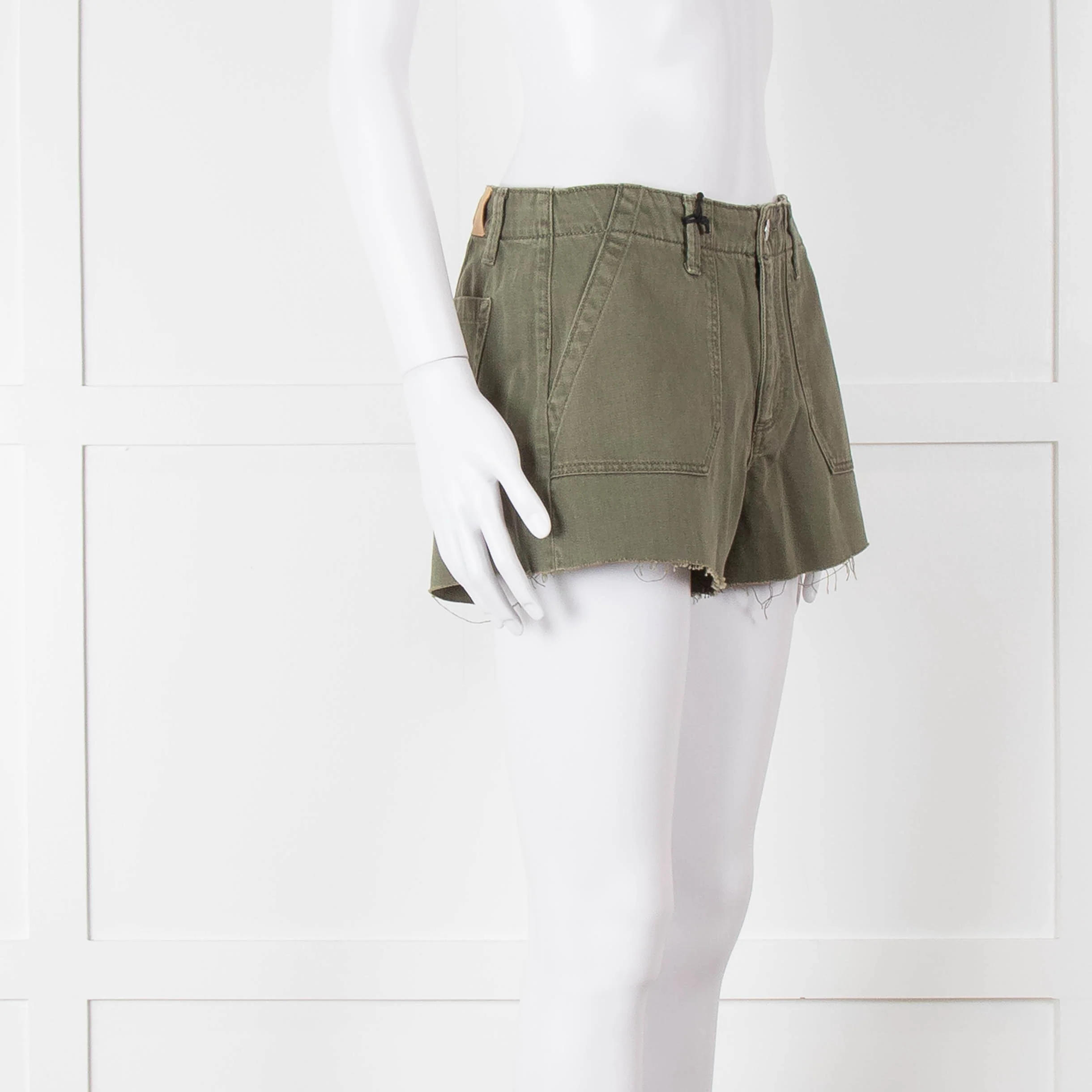 Paige Khaki Raw Edge Shorts - Image 2