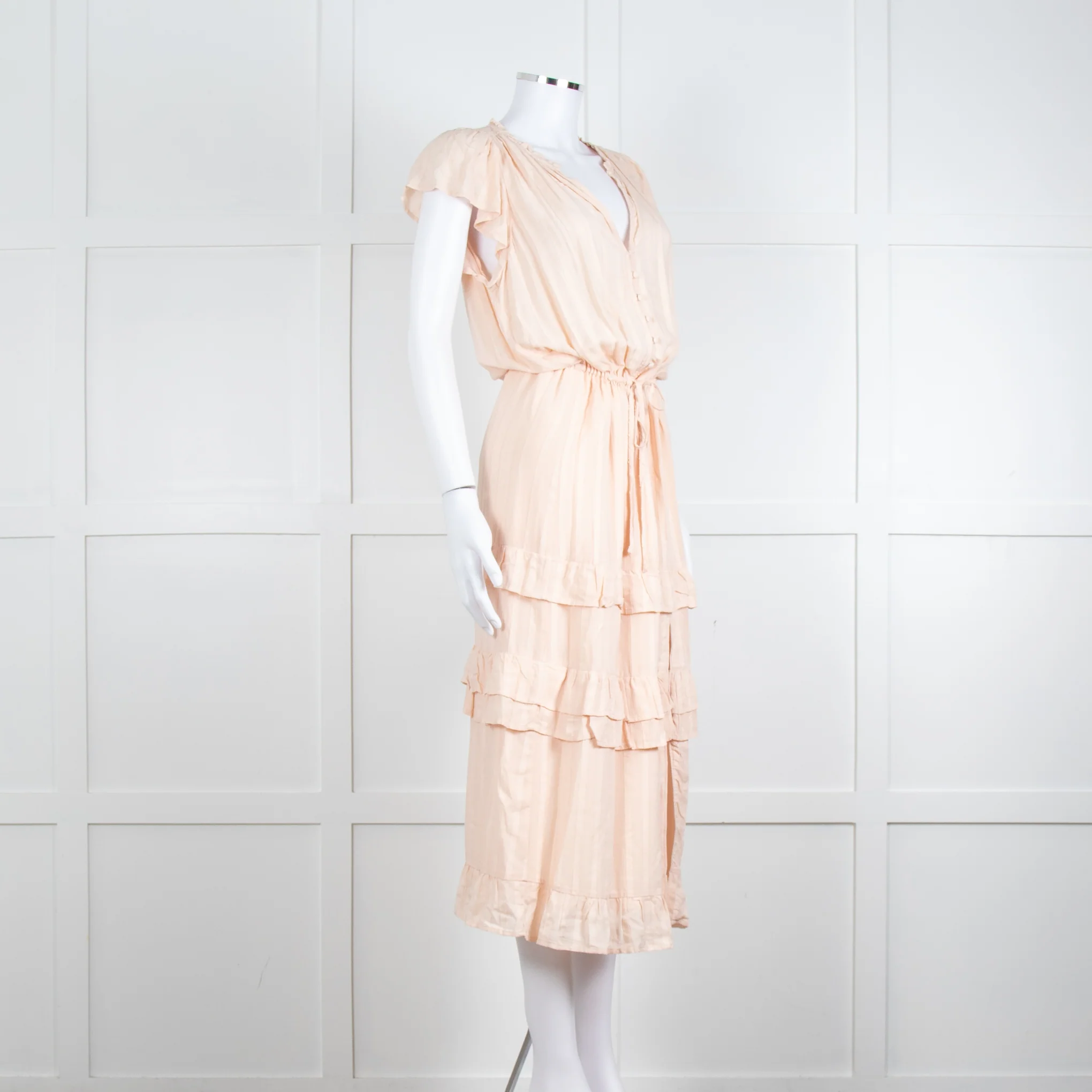 Paige Pale Pink Peach Ruffle Tiered Cap Sleeved Long Dress - Image 8