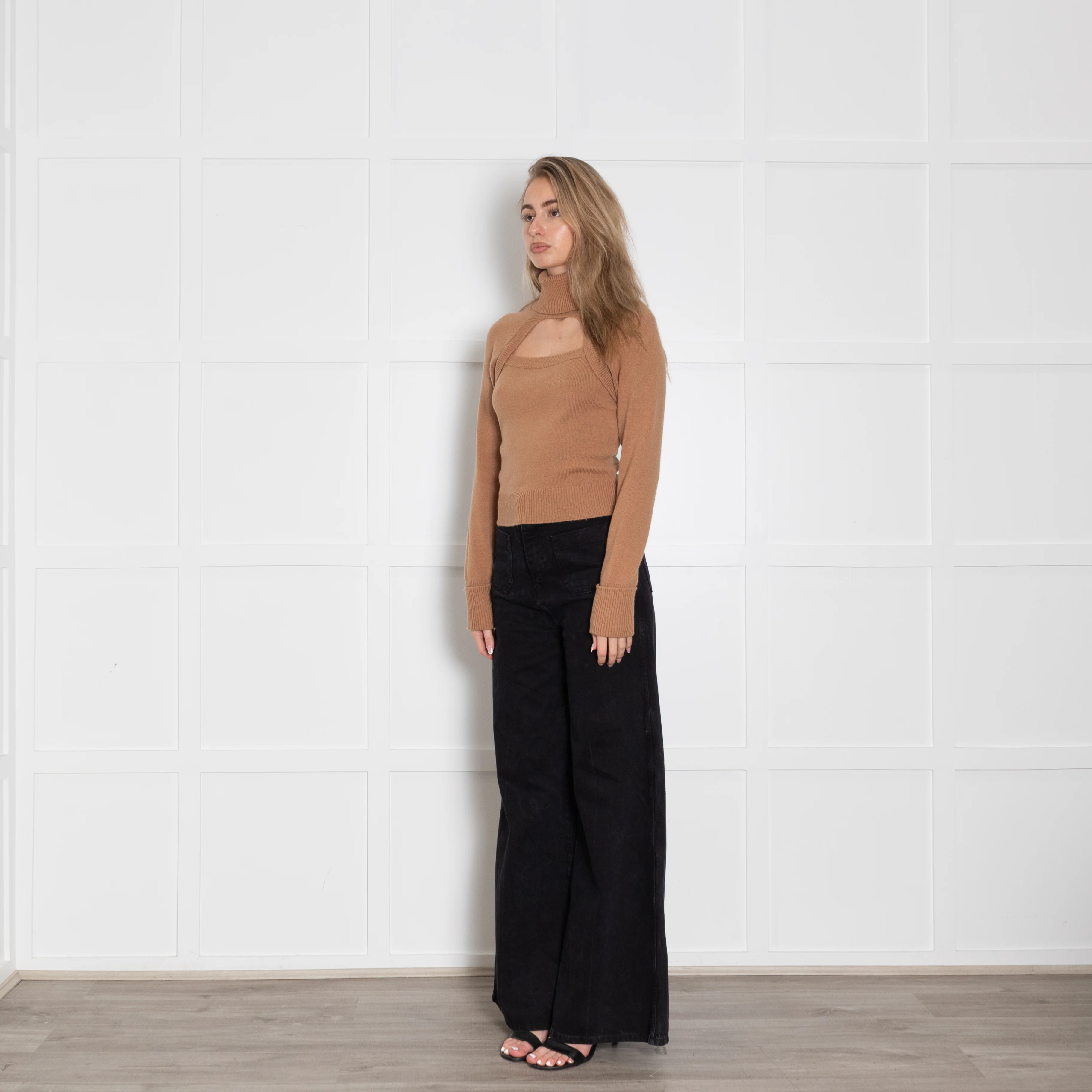 Paige Tan Cutout Rollneck Jumper - Image 3