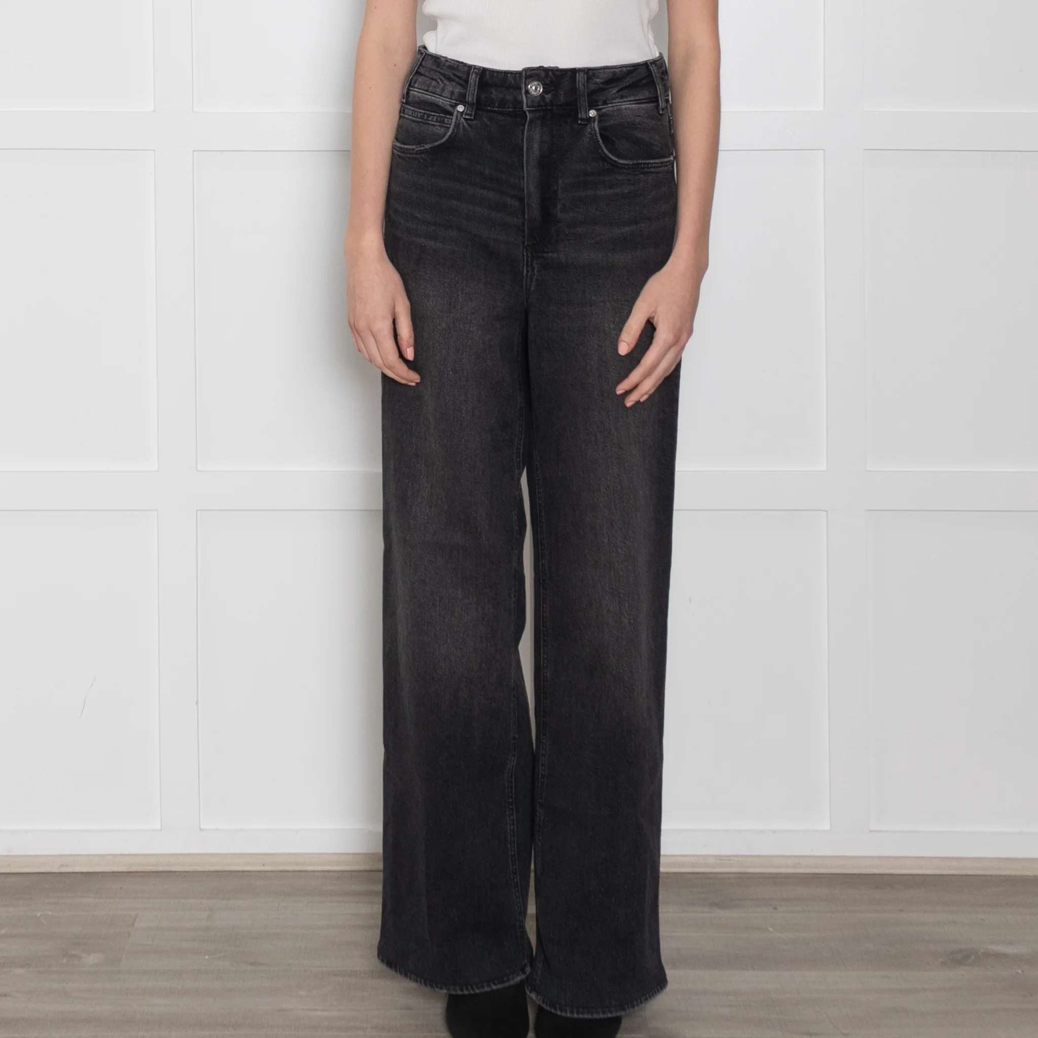 Paige Washed Black Wide Leg Jeans - Image 2