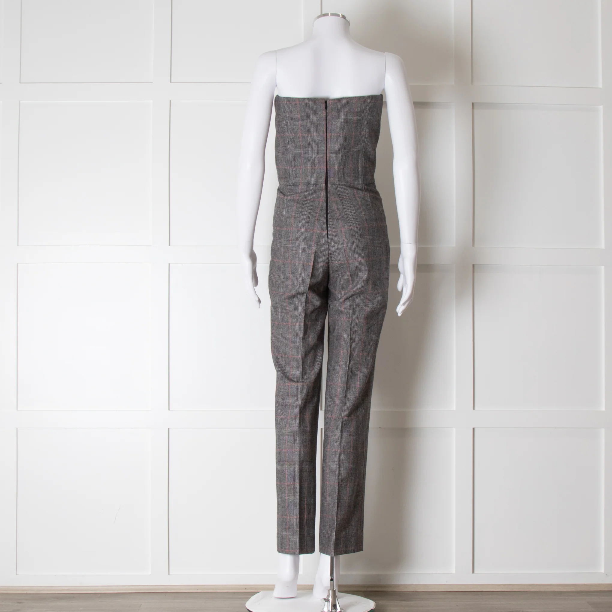 Pallas Grey Red Check Wool Strapless Jumpsuit - Image 3