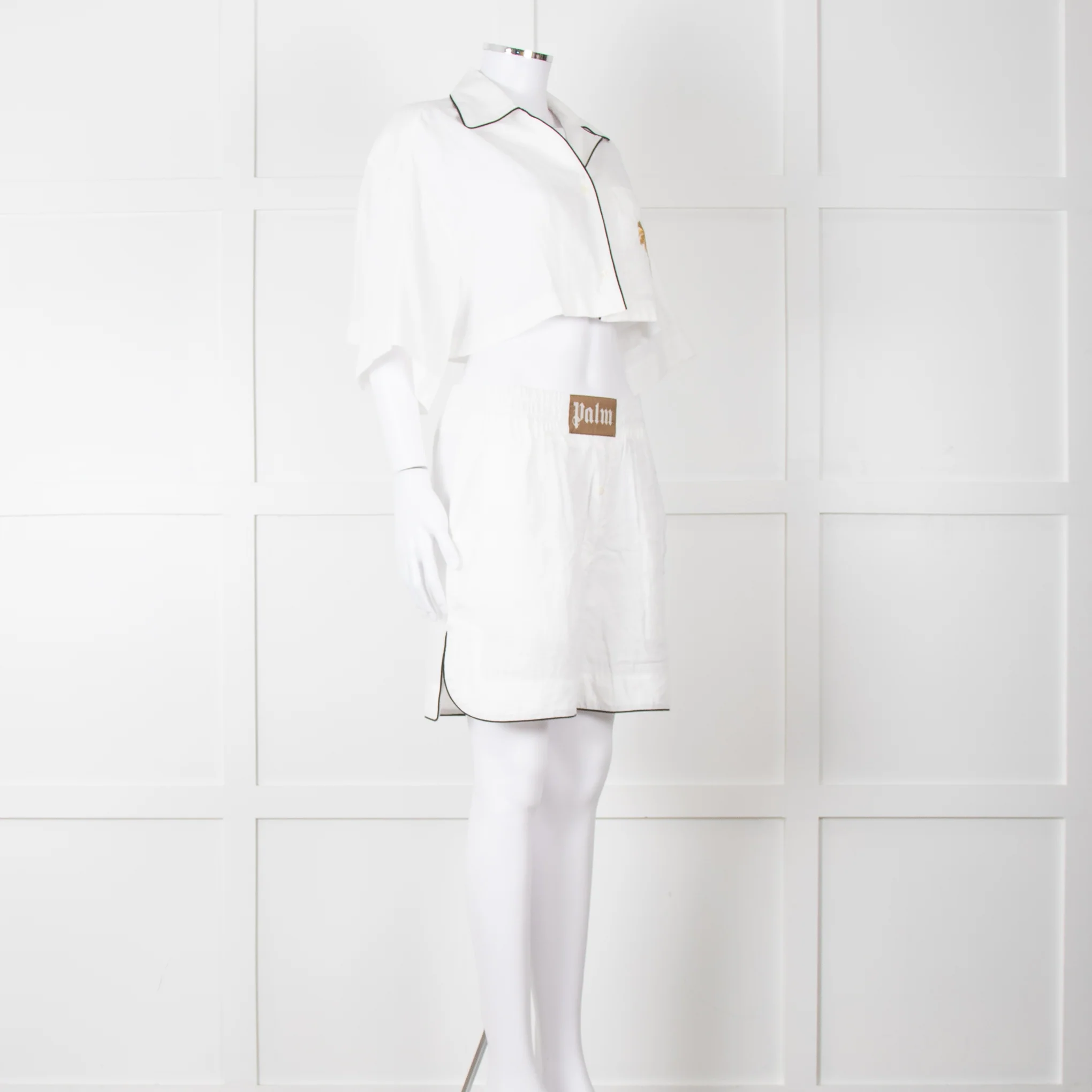 Palm Angels White Linen Cropped Pyjama Style Co-ord - Image 8
