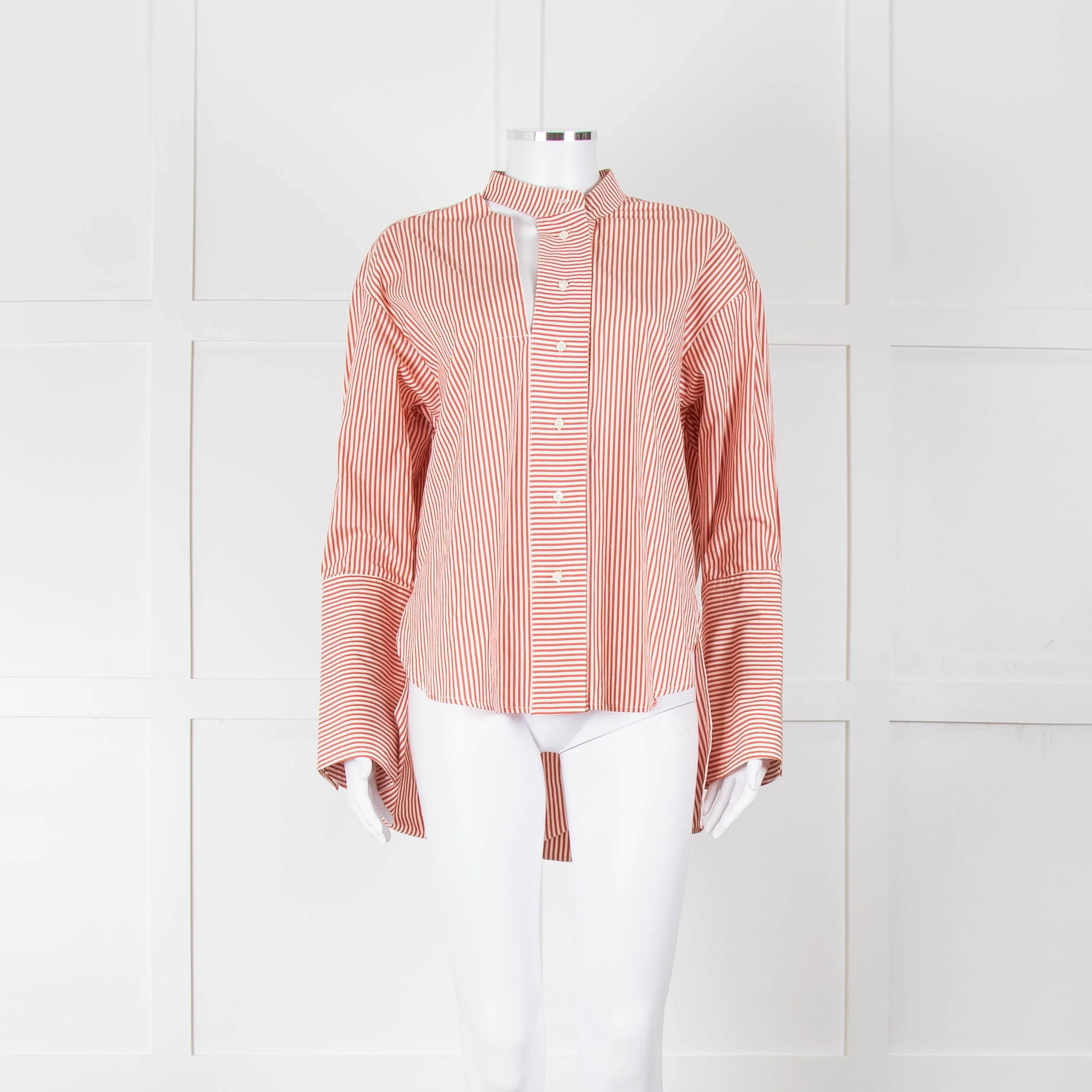 Palmer Harding White Red Stripes Tie Knot Cotton Button Up Shirt