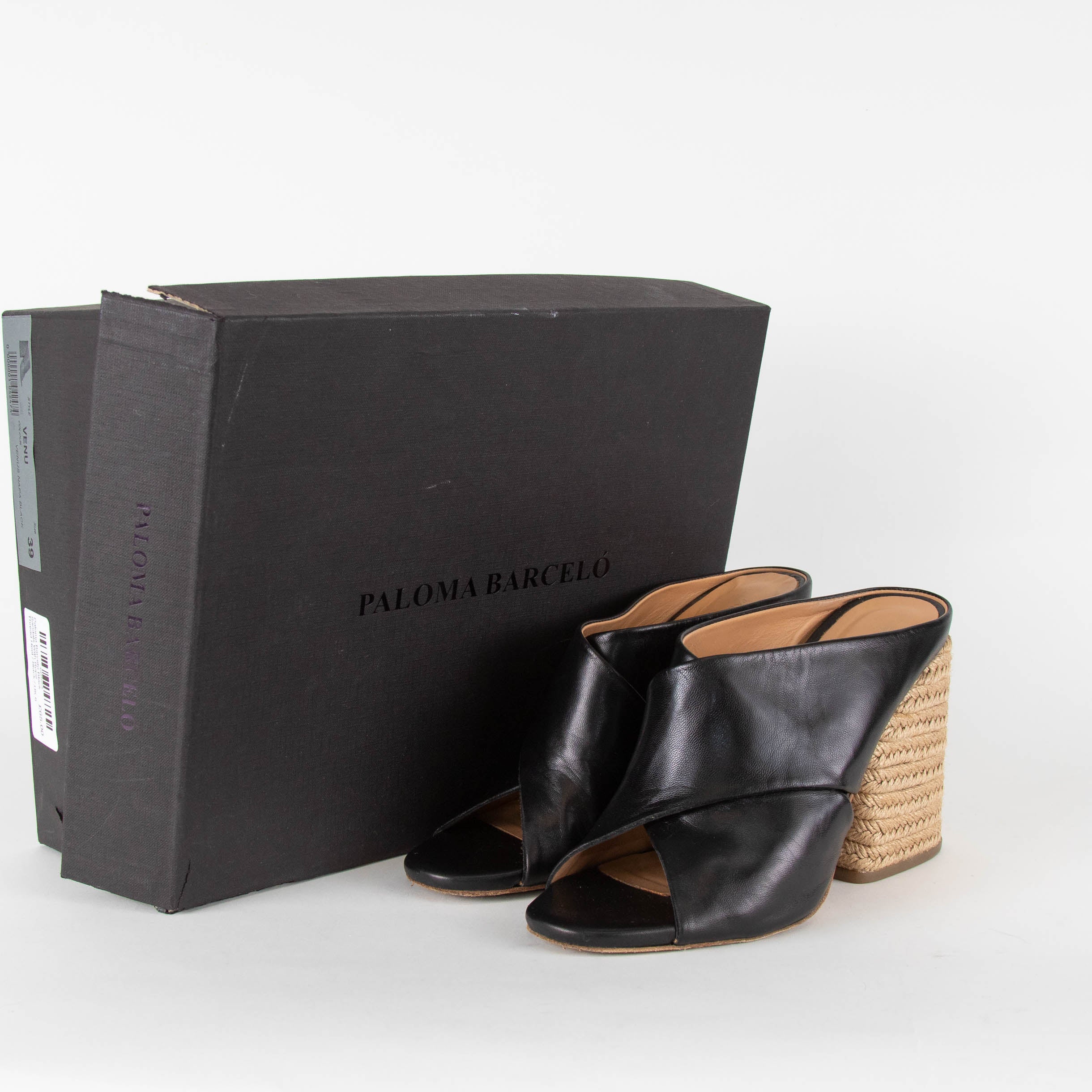 Paloma Barcelo Black Sandals With Rope Thread Heel