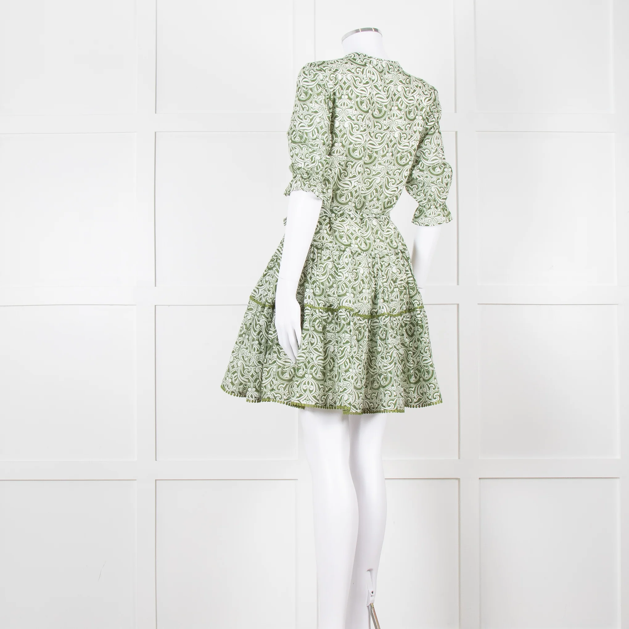 Paolita Cream Green Cotton Belted Mini Cotton Dress - Image 5
