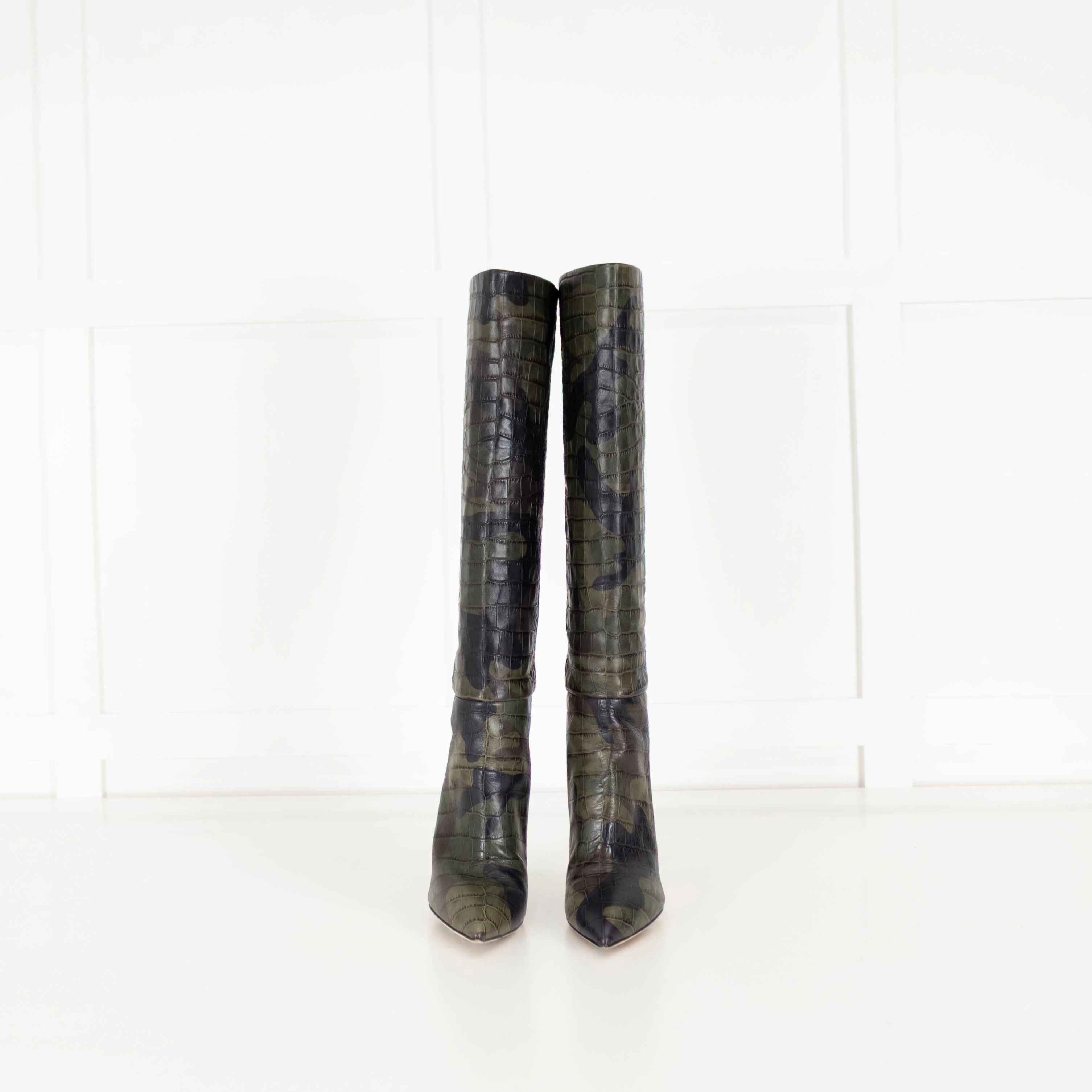 Paris Texas Green Camo Mock Croc Heeled Boots - Image 2