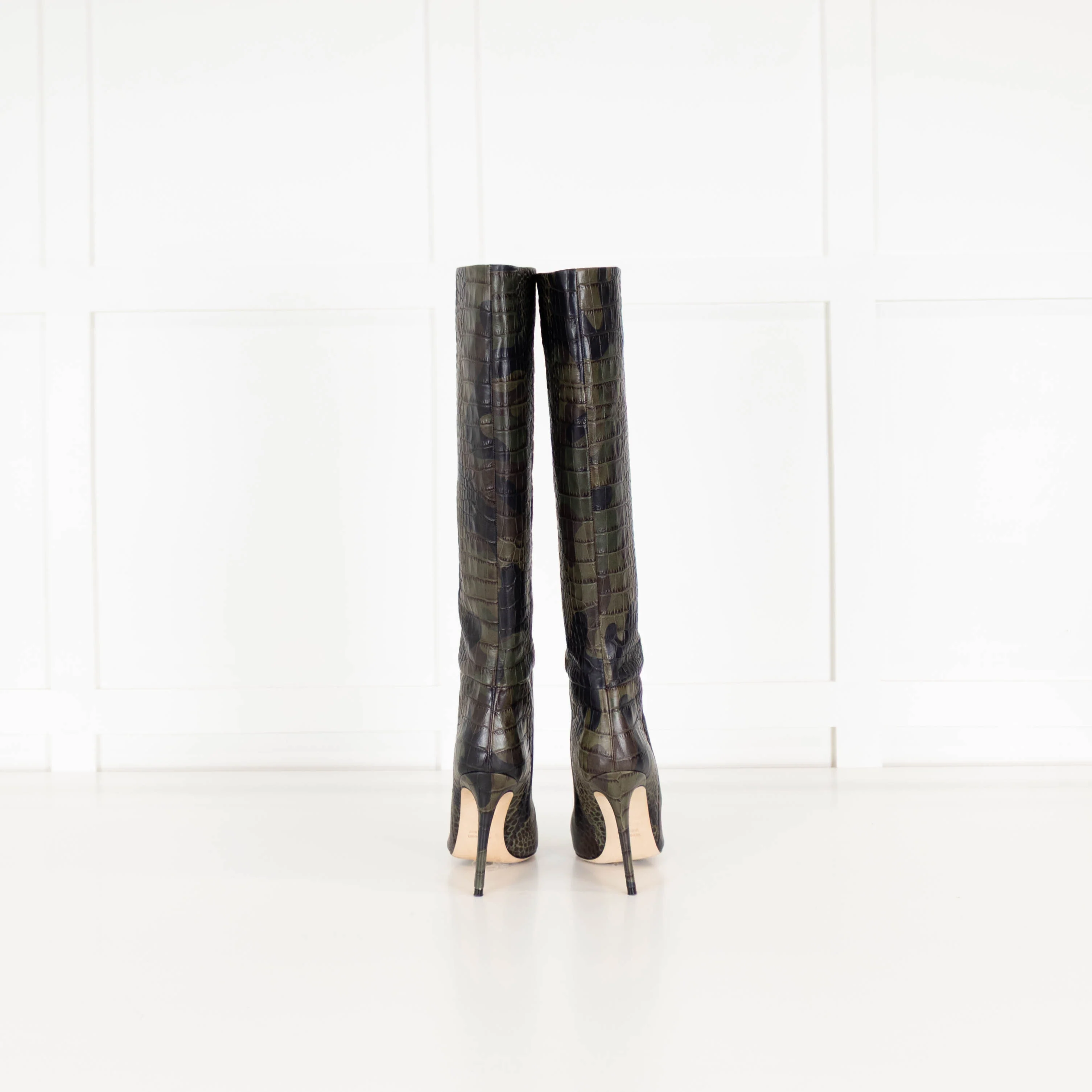 Paris Texas Green Camo Mock Croc Heeled Boots - Image 3