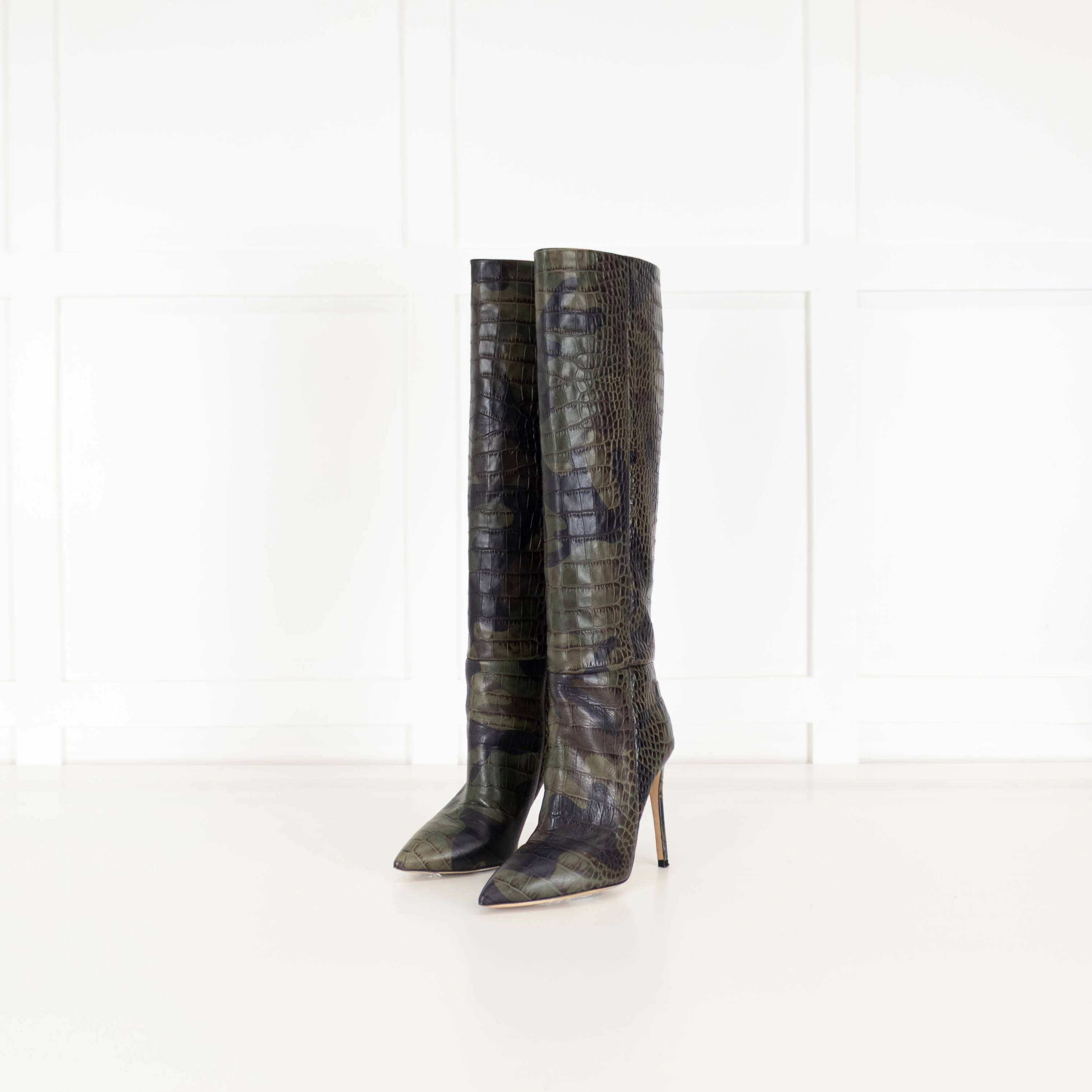 Paris Texas Green Camo Mock Croc Heeled Boots - Image 5