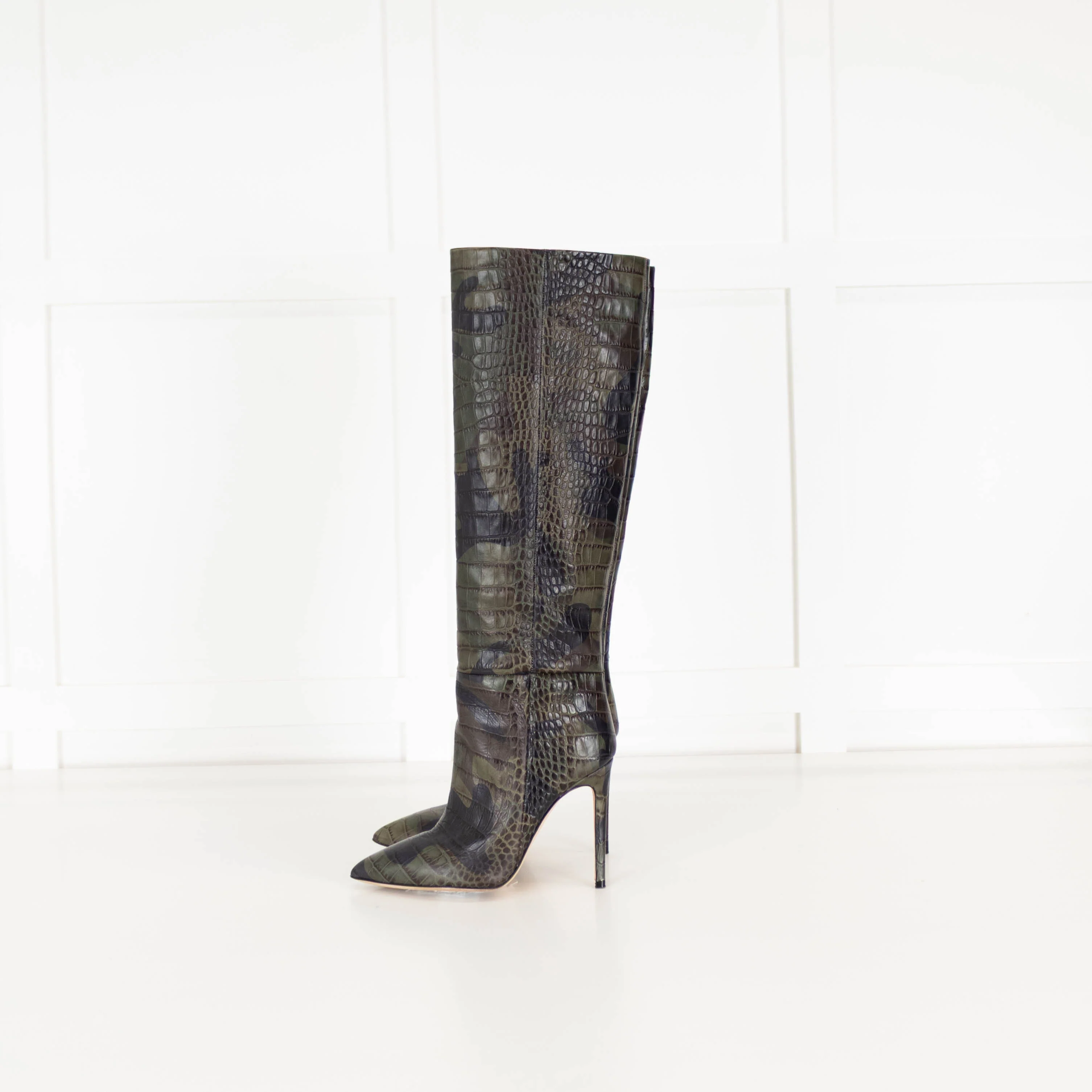 Paris Texas Green Camo Mock Croc Heeled Boots - Image 7
