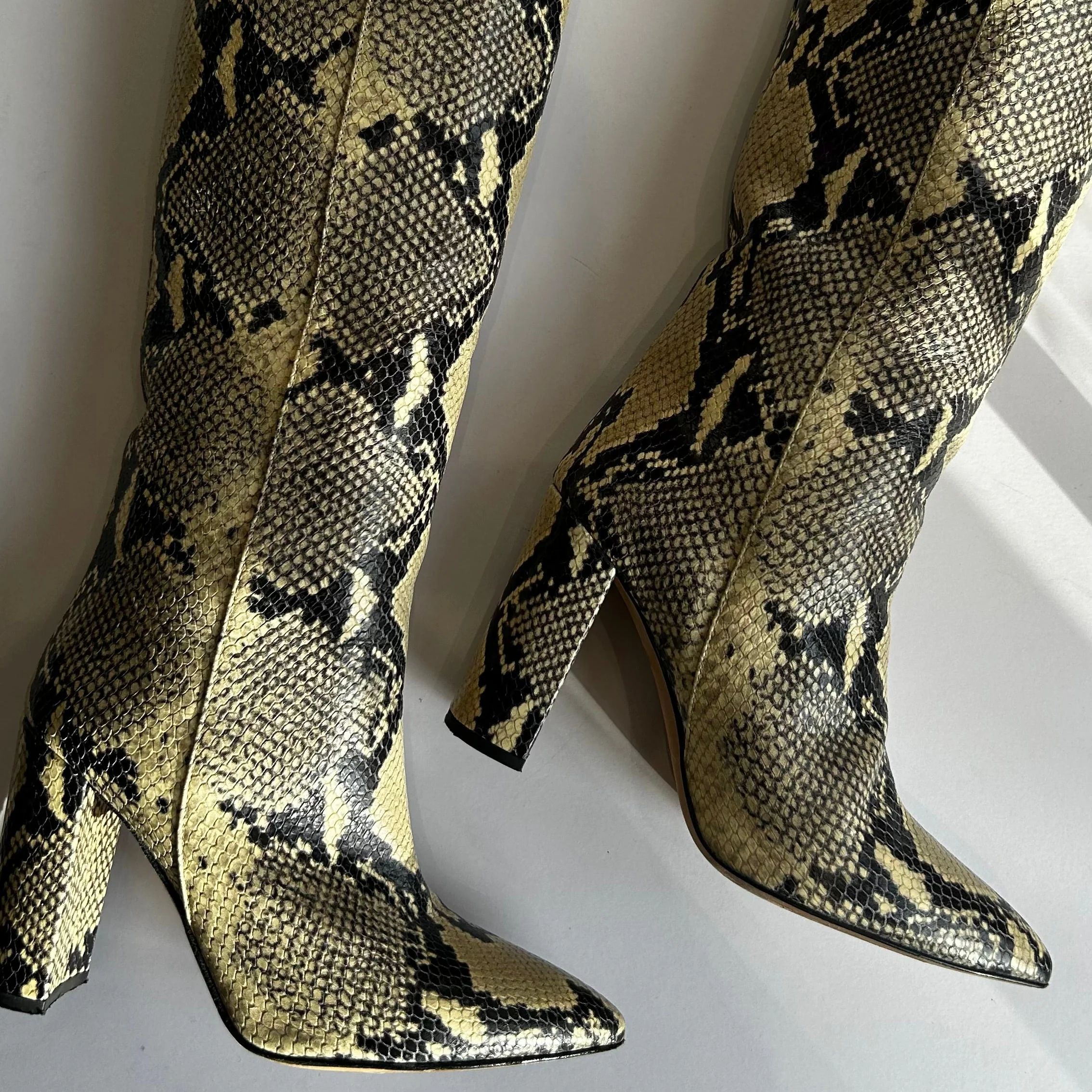 Paris Texas Snake Effect Block Heel Knee Boot - Image 2