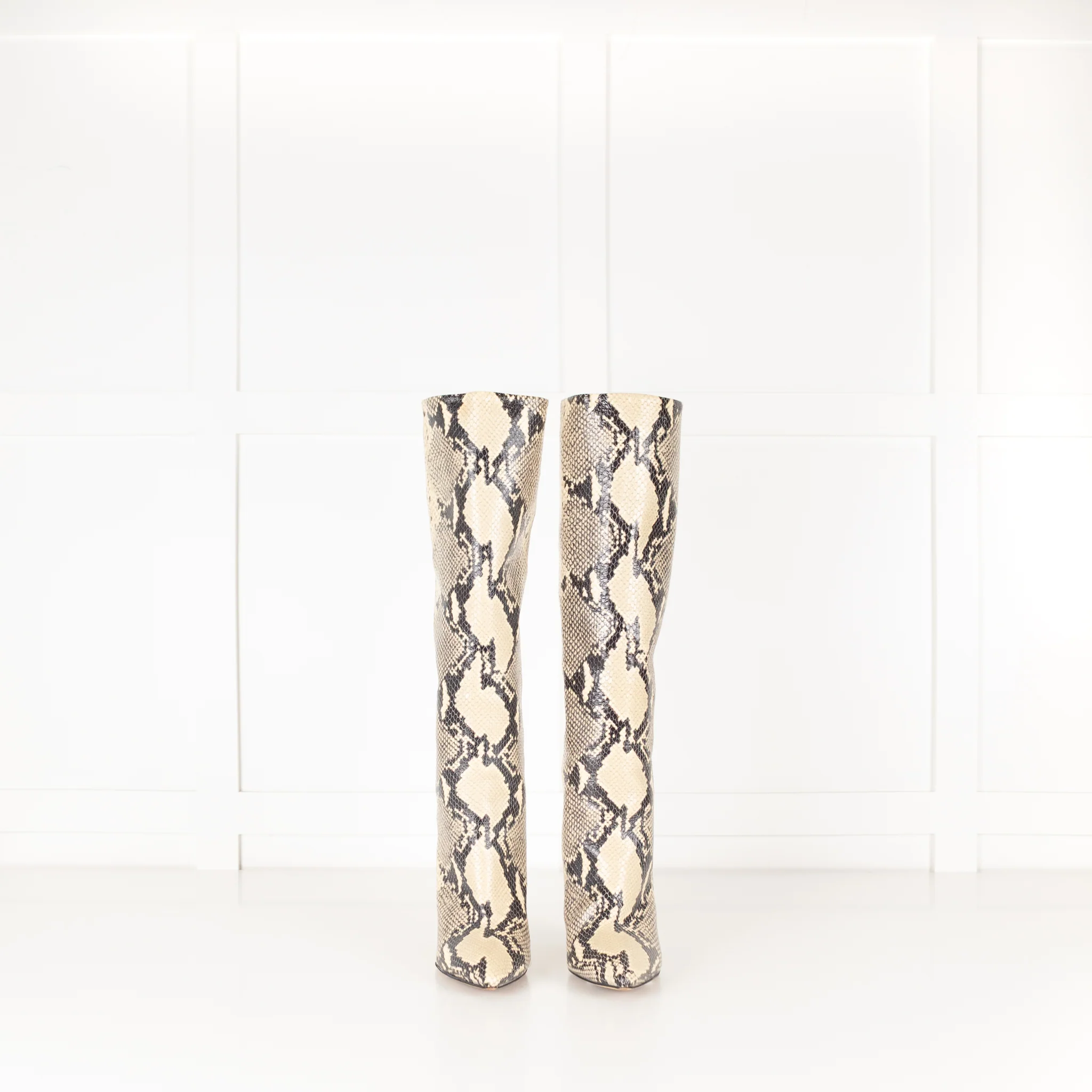 Paris Texas Snake Effect Block Heel Knee Boot - Image 3