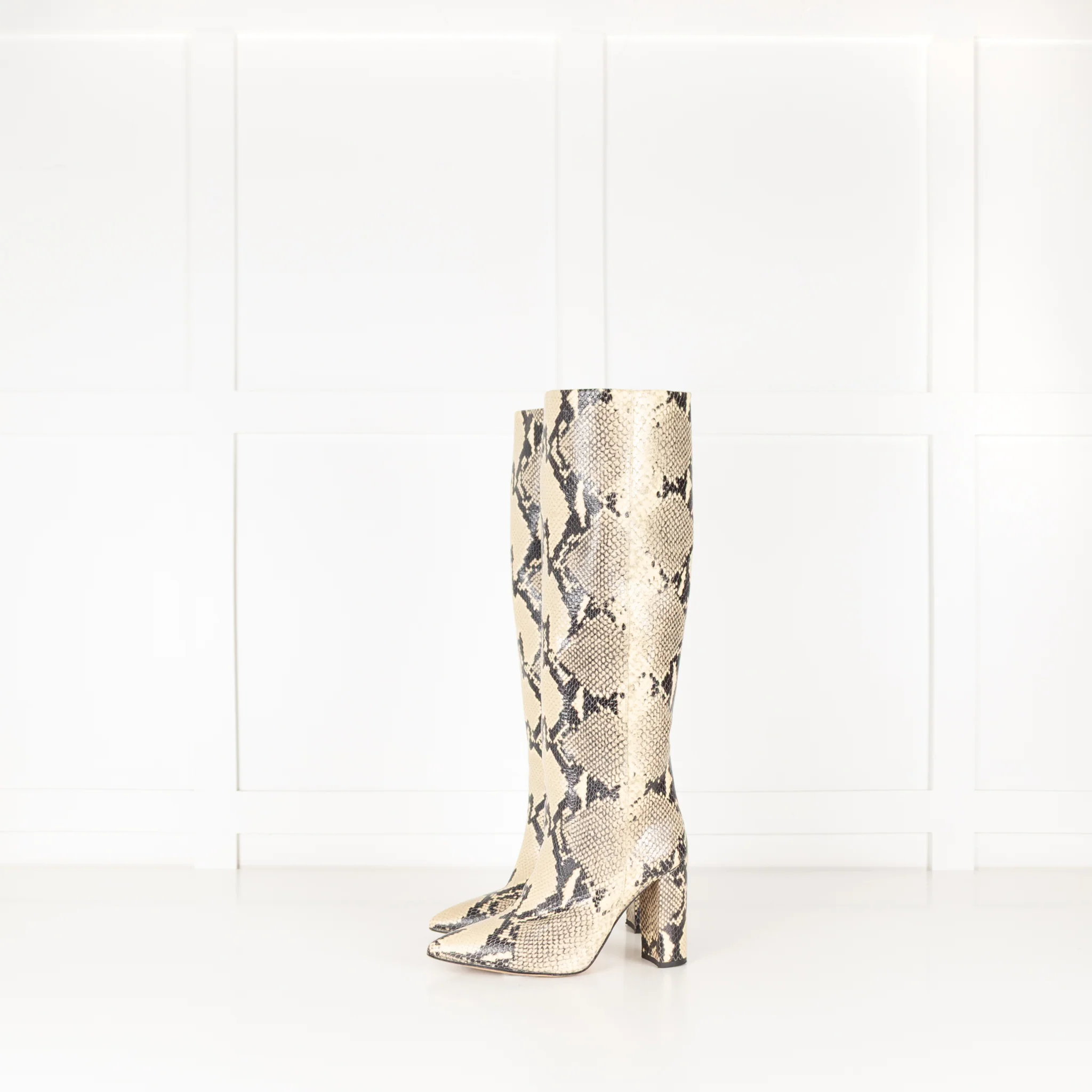 Paris Texas Snake Effect Block Heel Knee Boot - Image 4