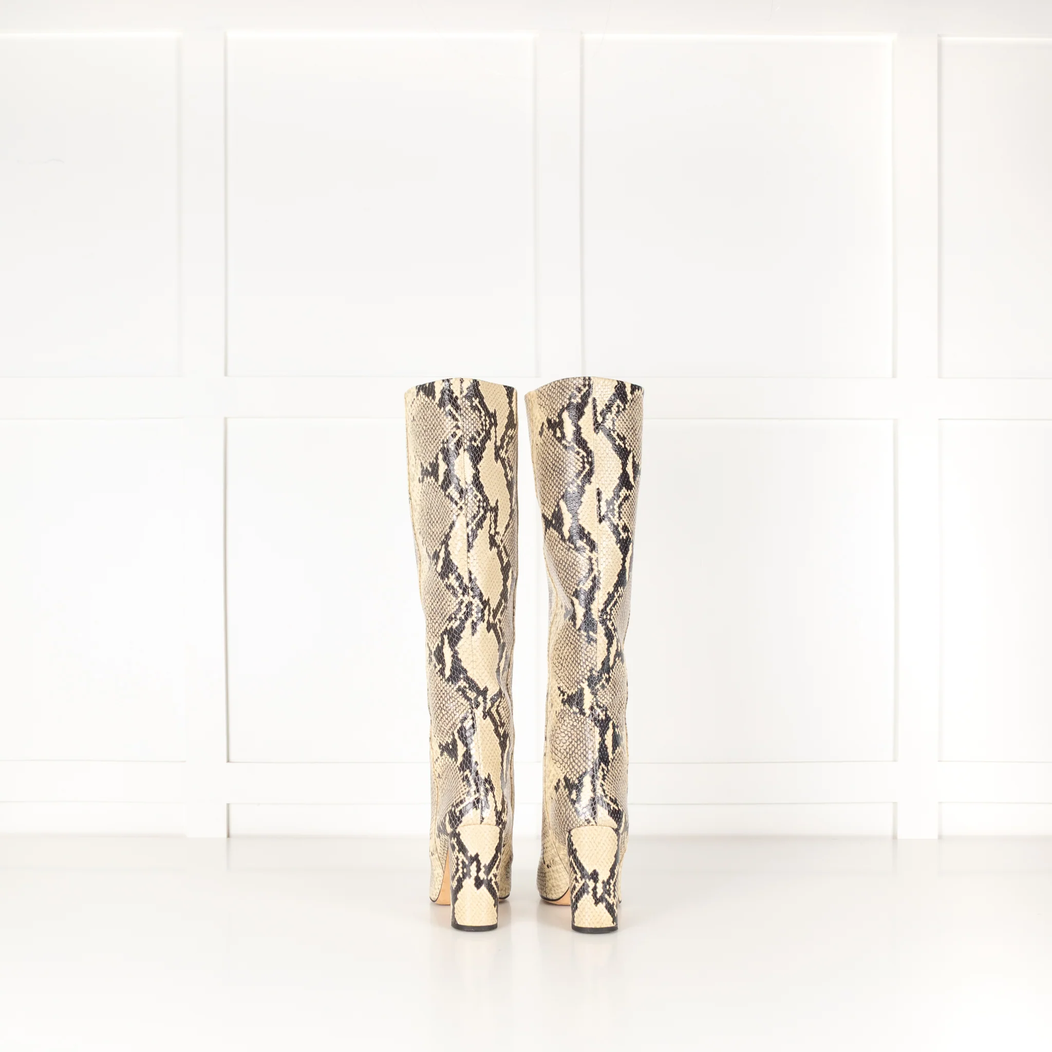 Paris Texas Snake Effect Block Heel Knee Boot - Image 5