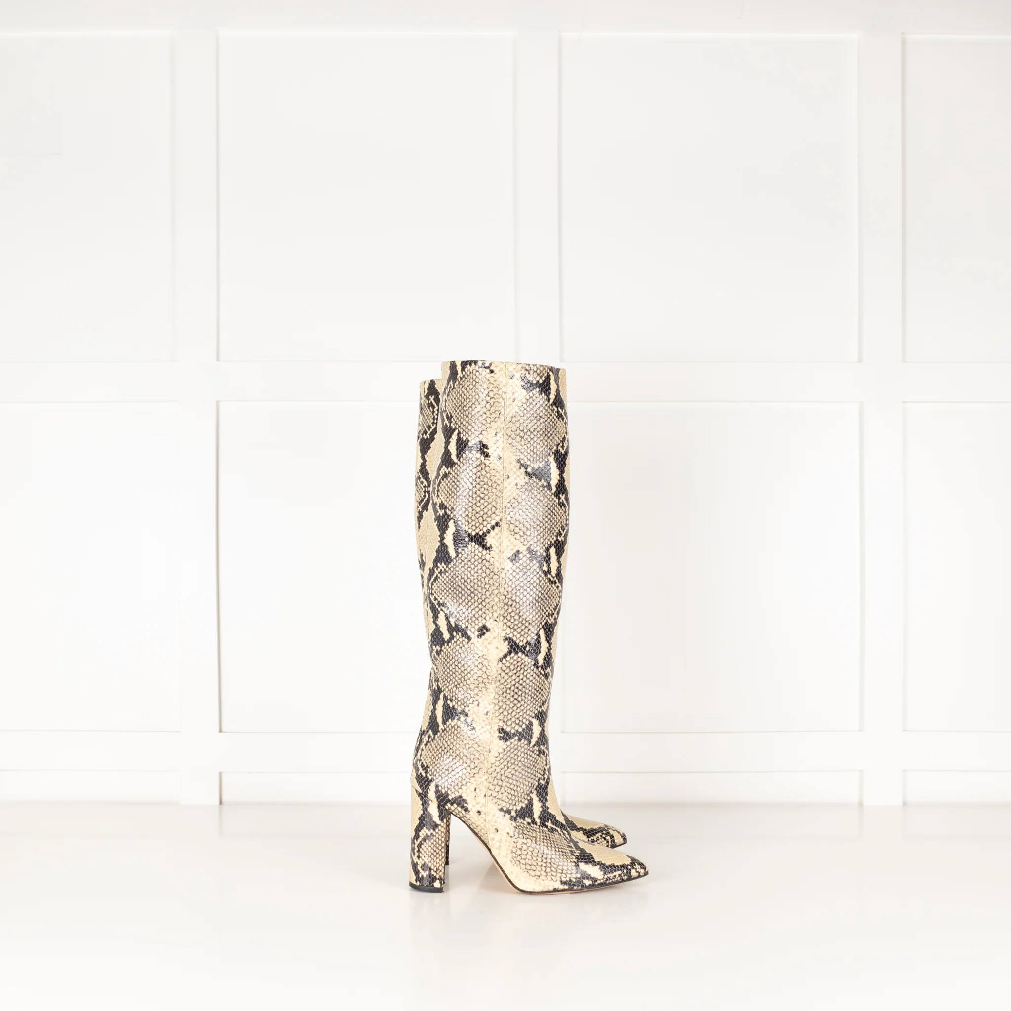 Paris Texas Snake Effect Block Heel Knee Boot - Image 6
