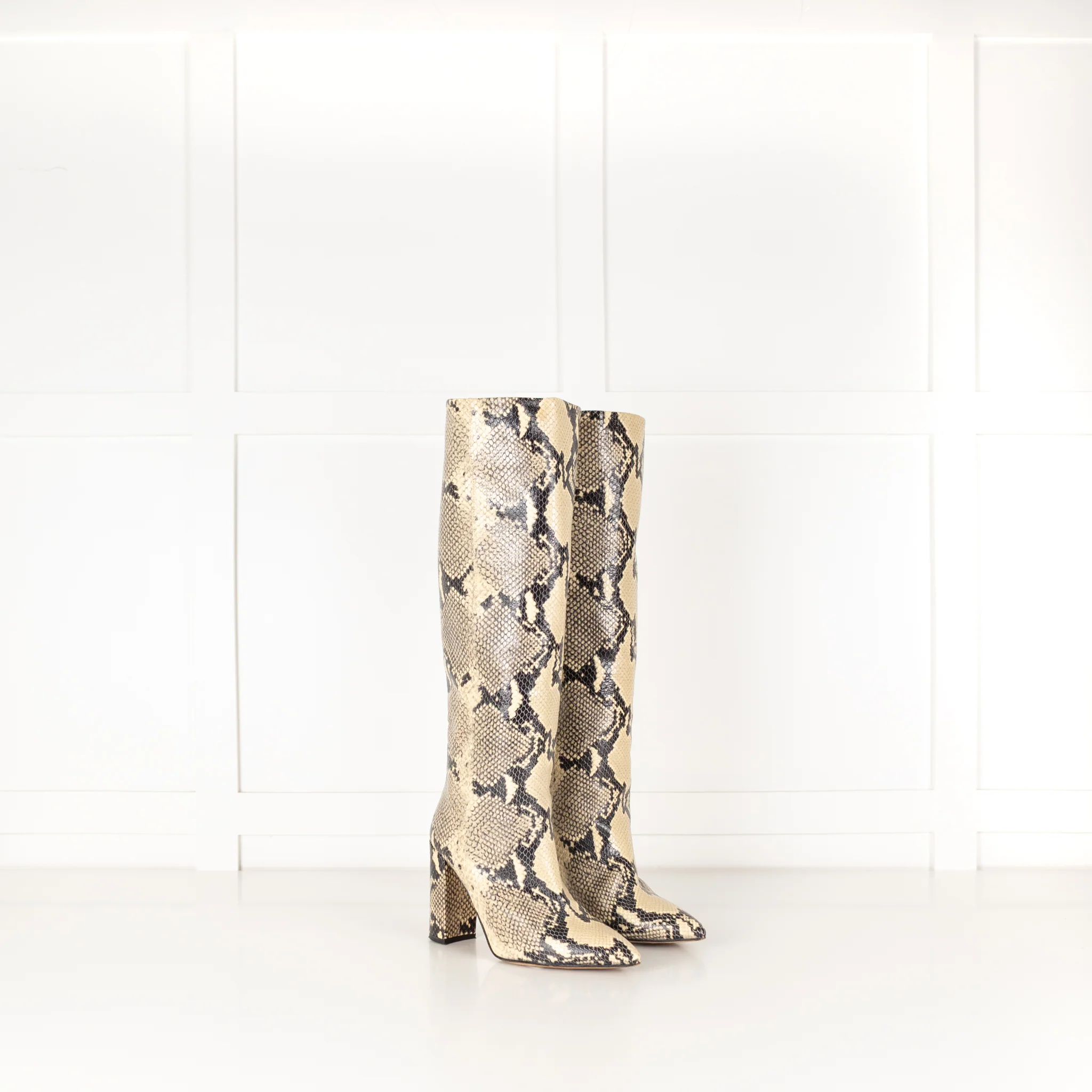 Paris Texas Snake Effect Block Heel Knee Boot - Image 7