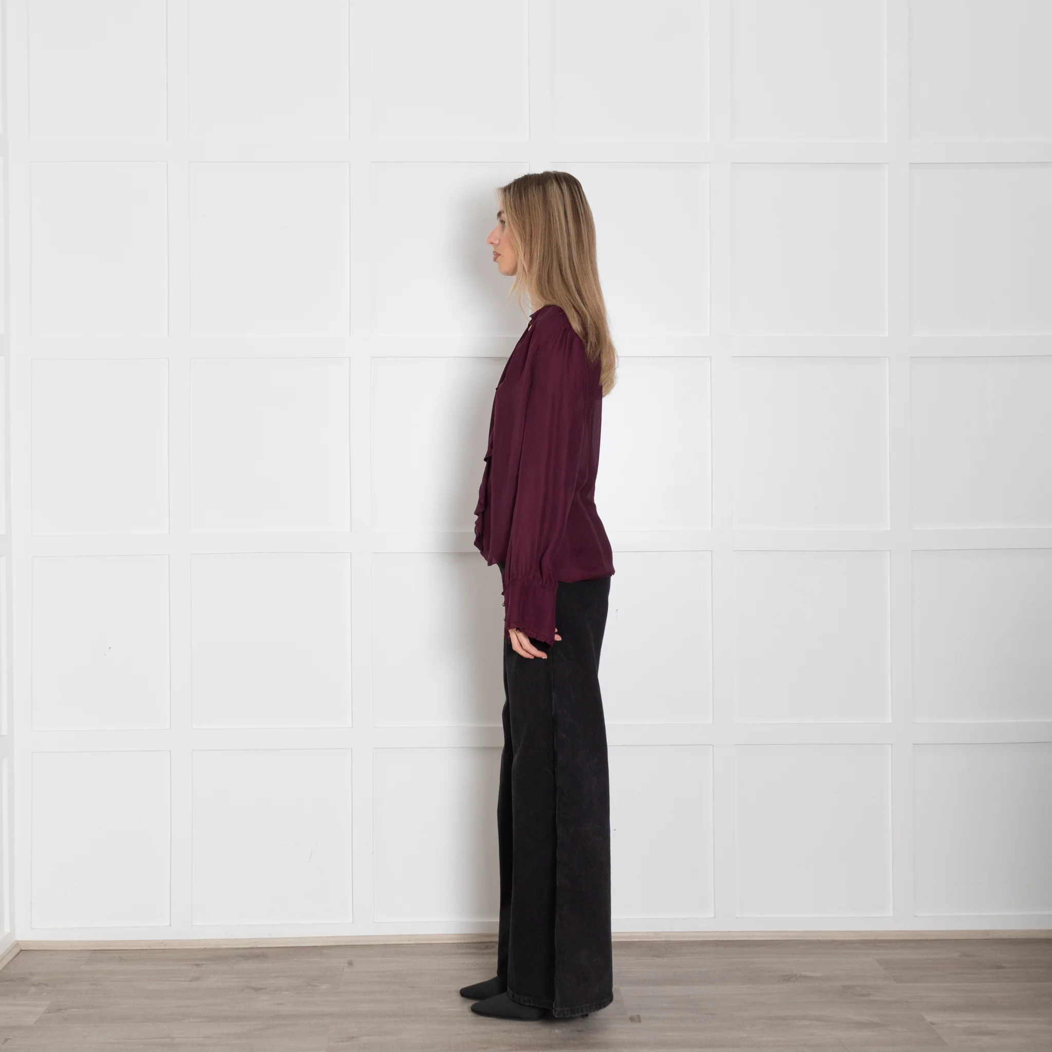 Parker Aubergine Purple Silk Blend Ruffle Detail Blouse - Image 4