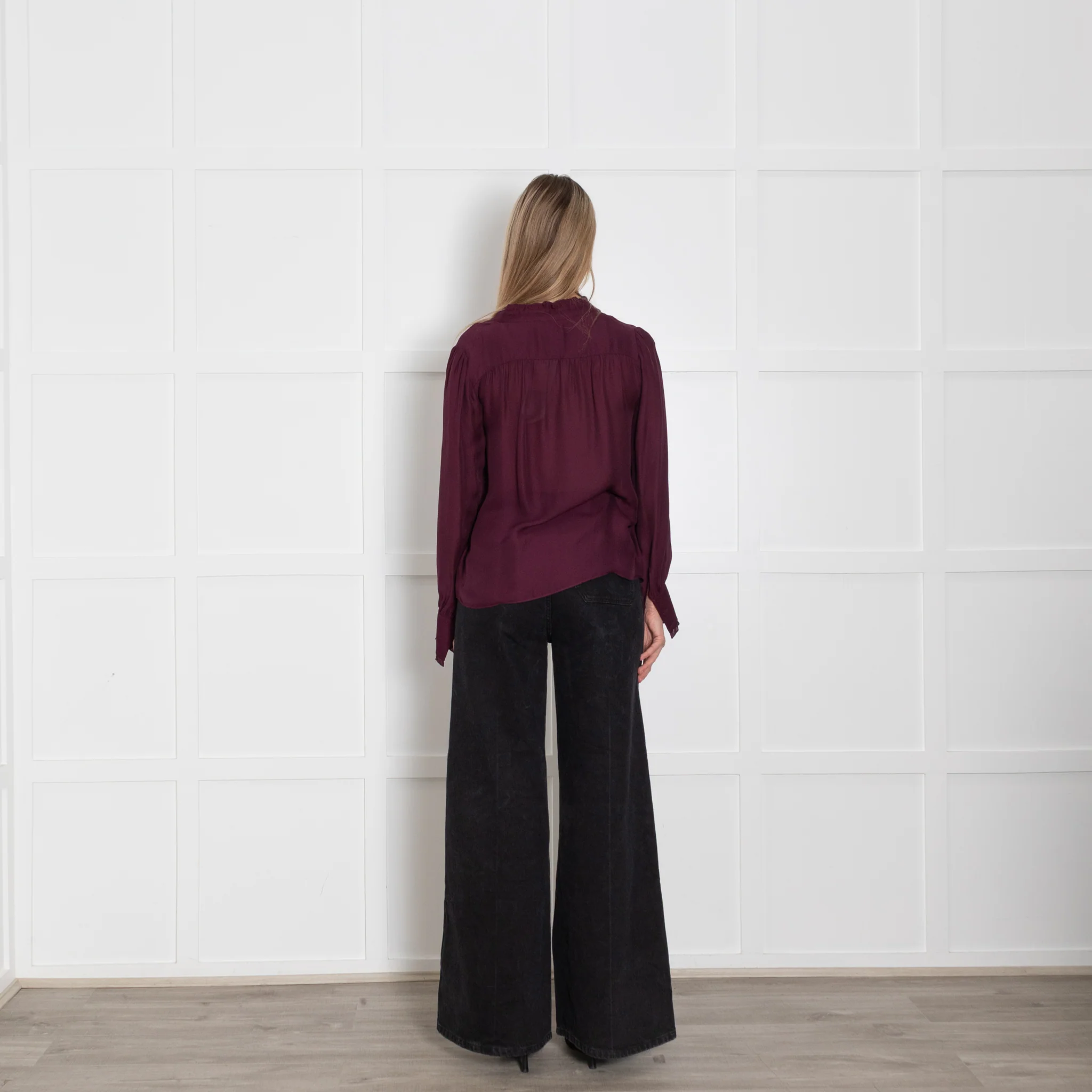 Parker Aubergine Purple Silk Blend Ruffle Detail Blouse - Image 5