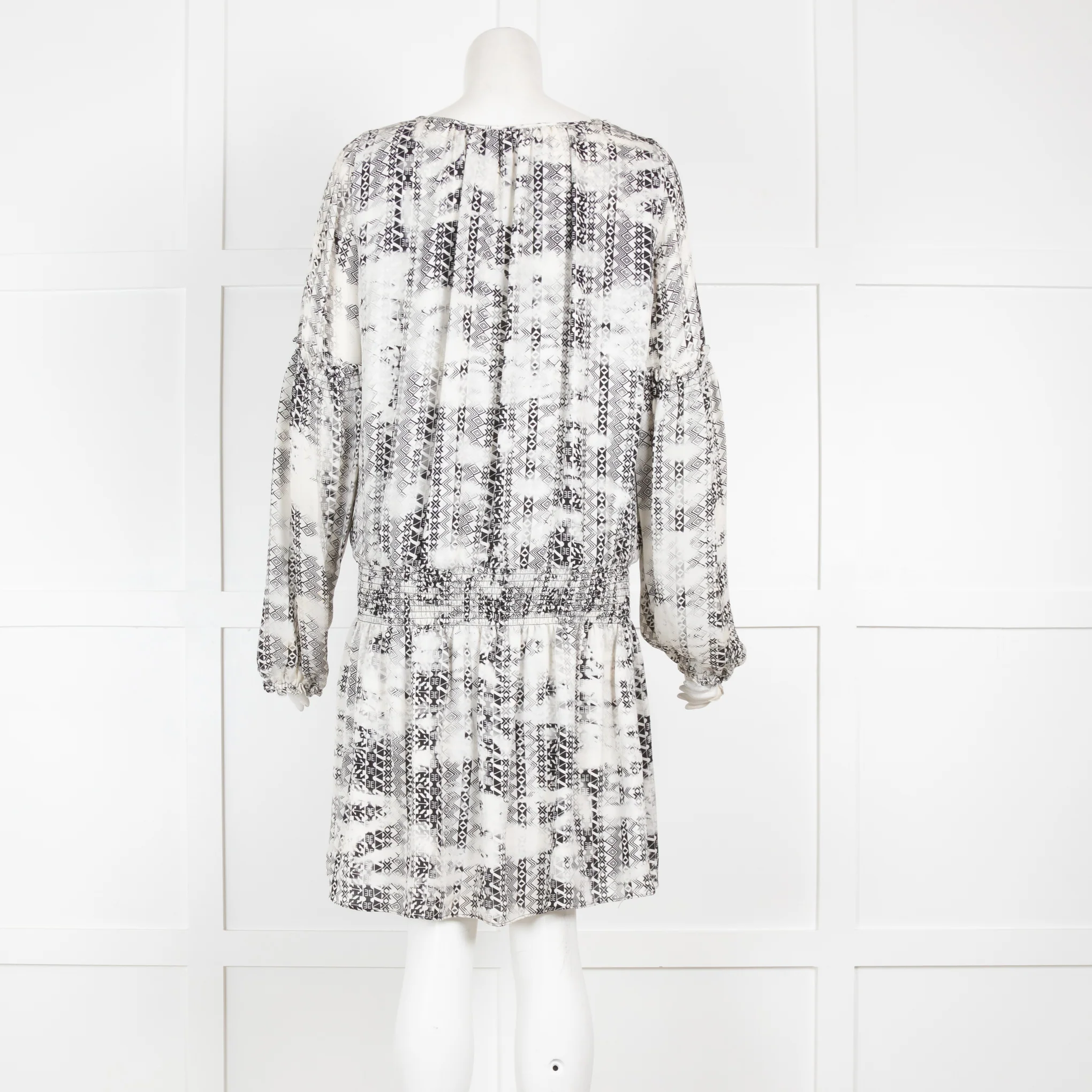 Parker Black and White Geometric Smock Waist Mini Dress - Image 3