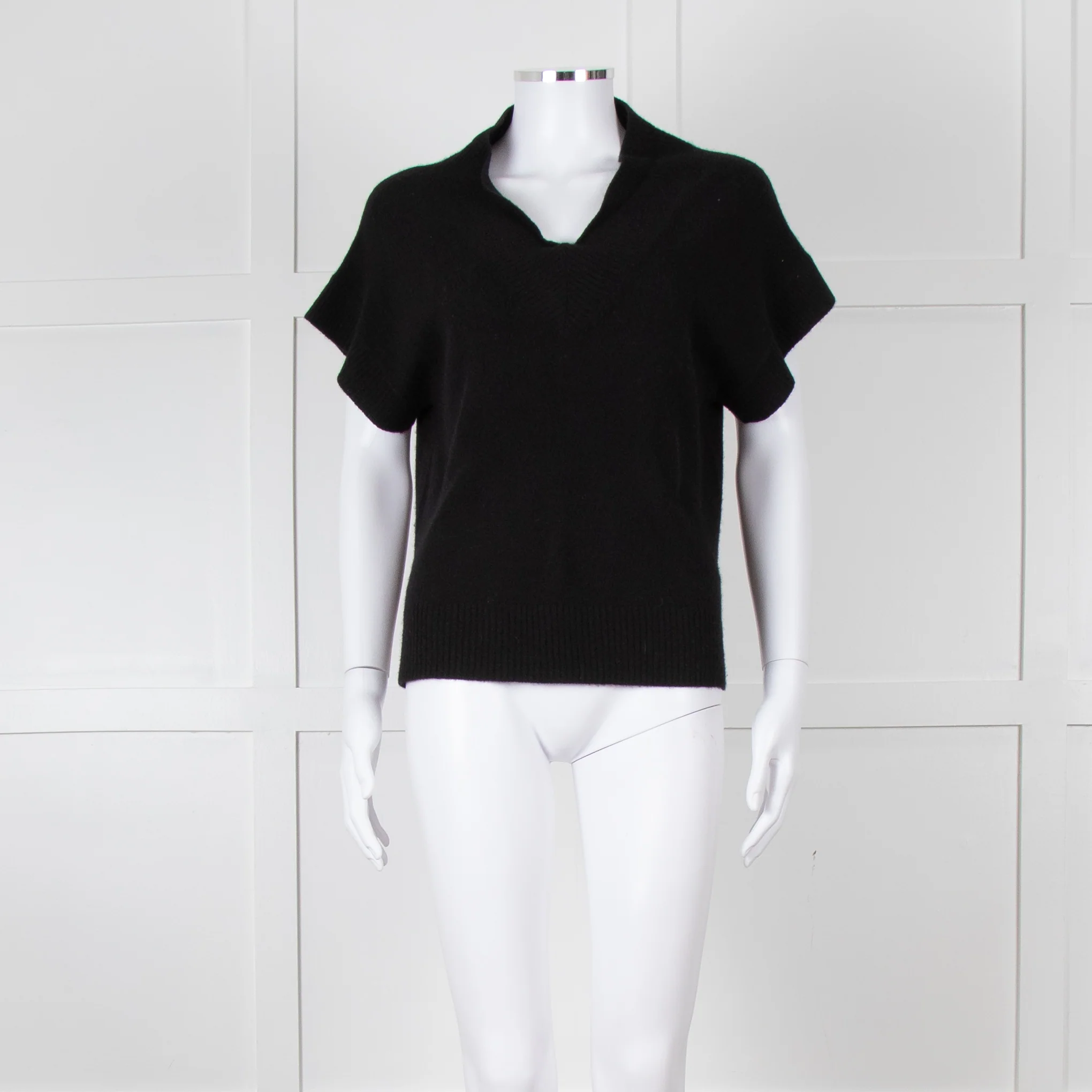 Part Two Black Cashmere V Neck Short Sleeve Jumper