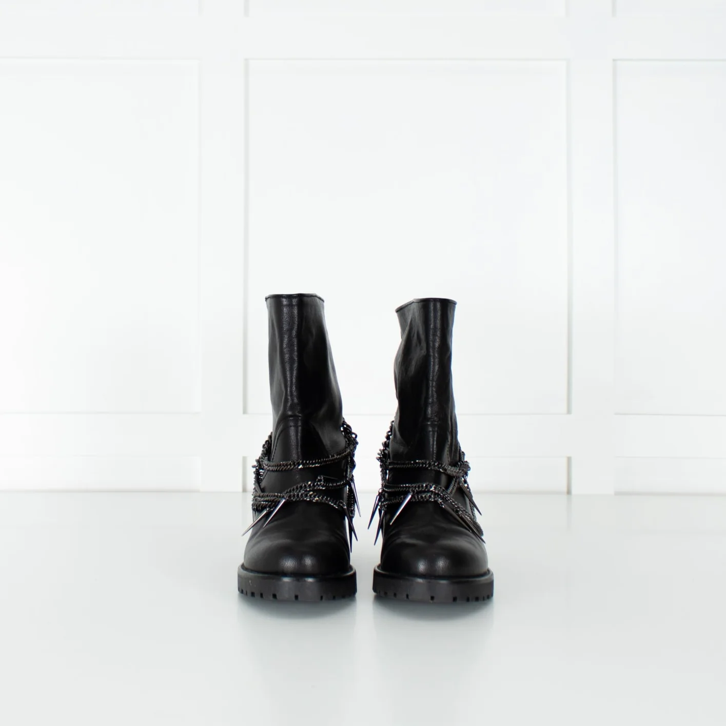 Patrizia Pepe Black Chain Wrap Ankle Biker Boots - Image 2