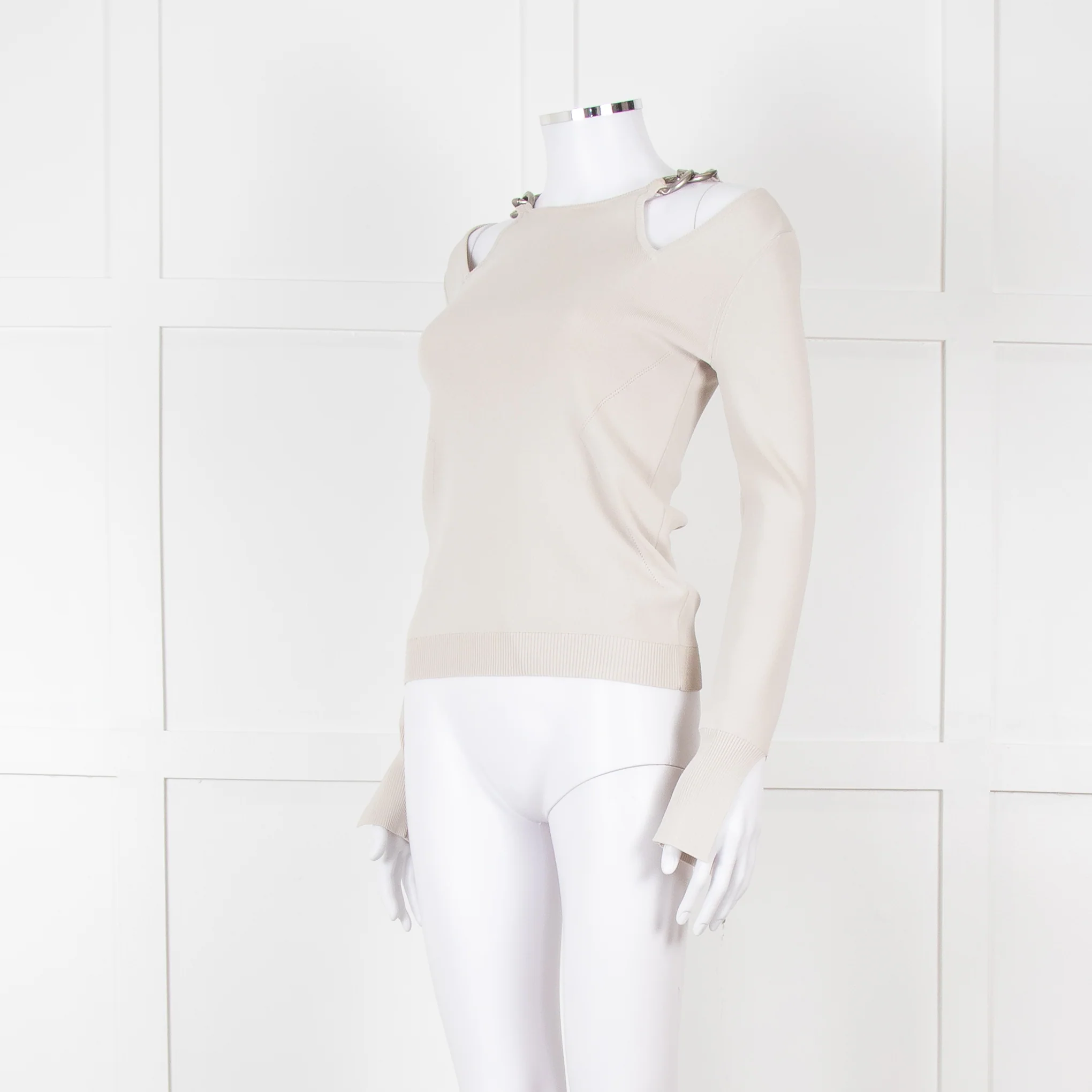 Patrizia Pepe Grey Jumper With Shoulder Chain Detail - Image 2