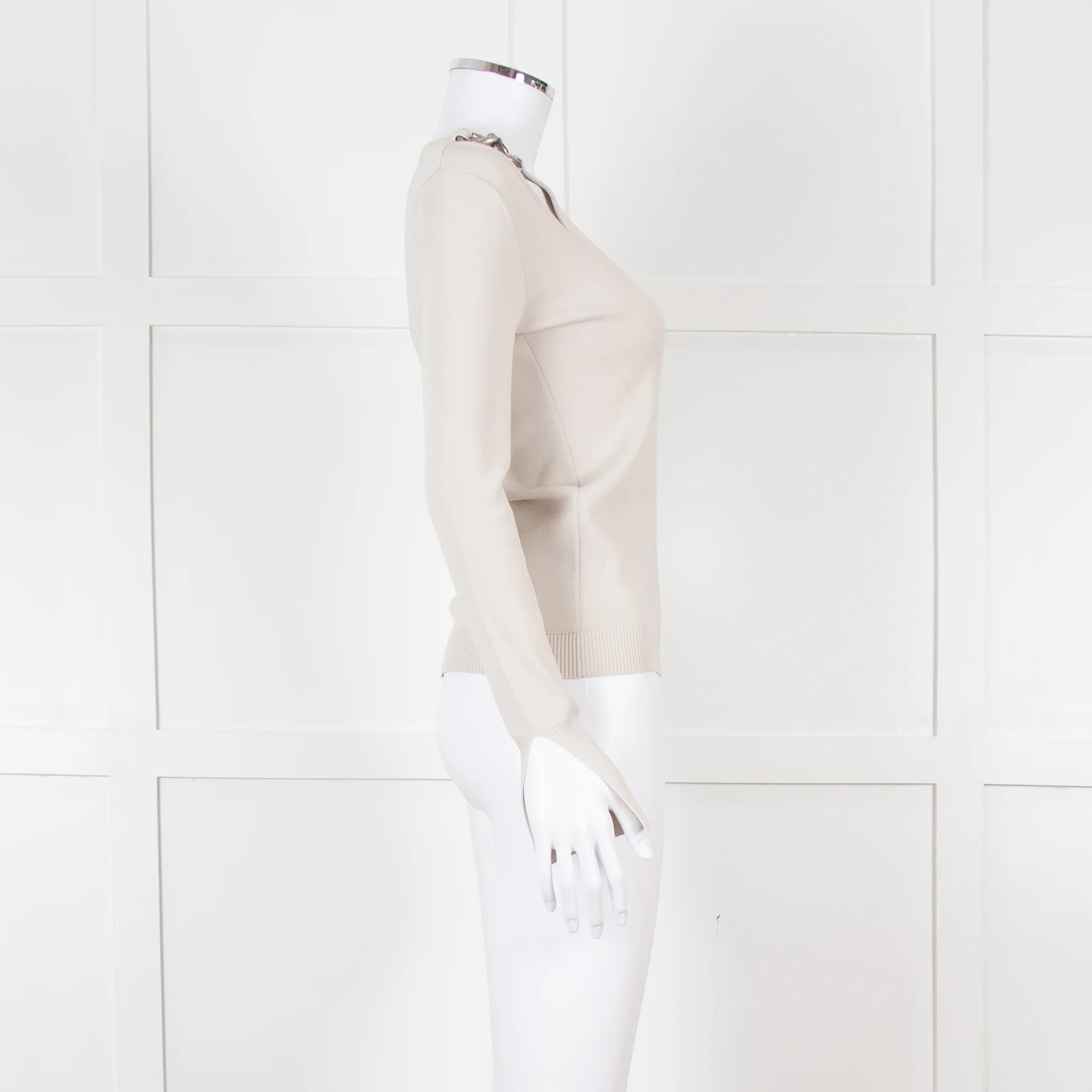 Patrizia Pepe Grey Jumper With Shoulder Chain Detail - Image 6