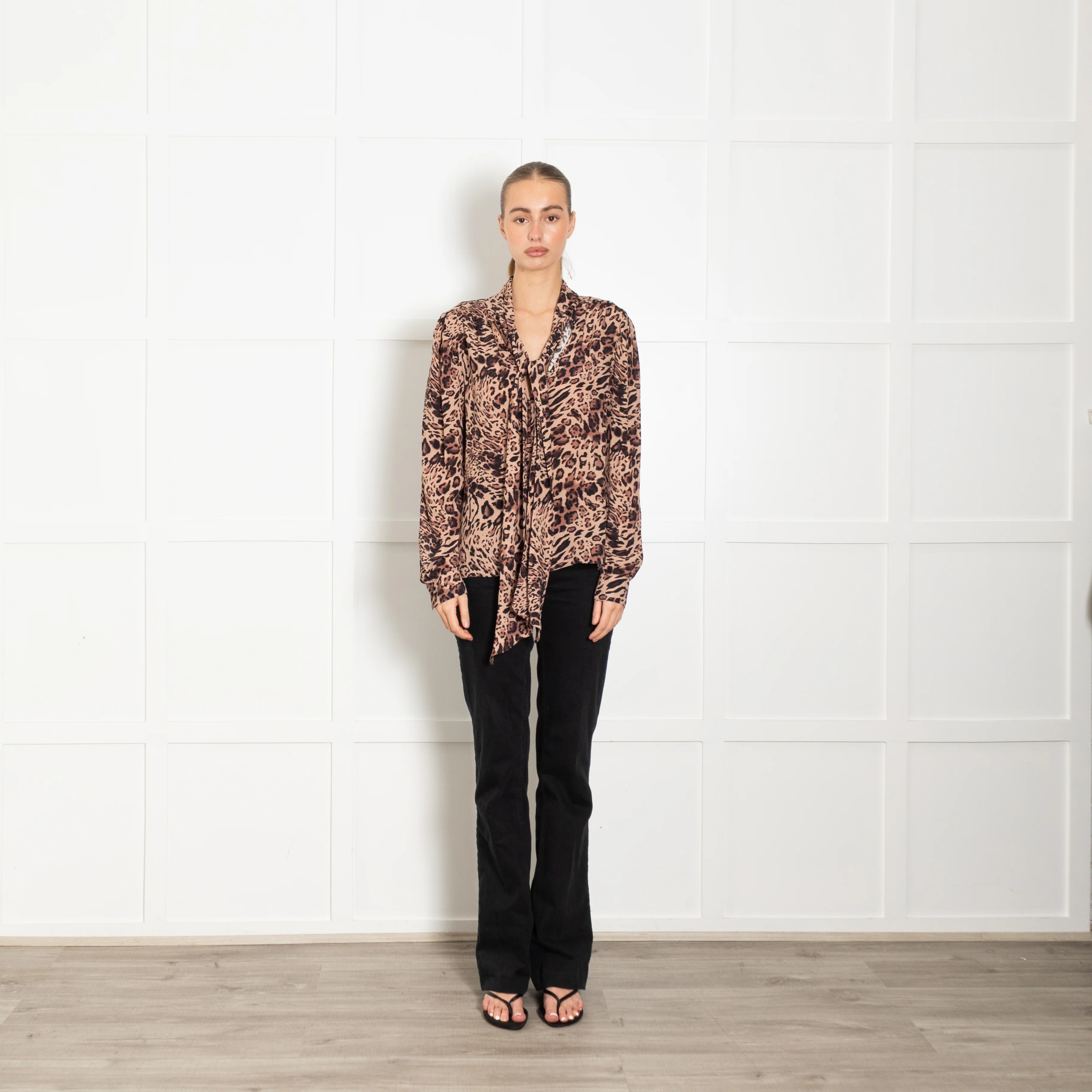 Patrizia Pepe Leopard Print Tie Neck Top