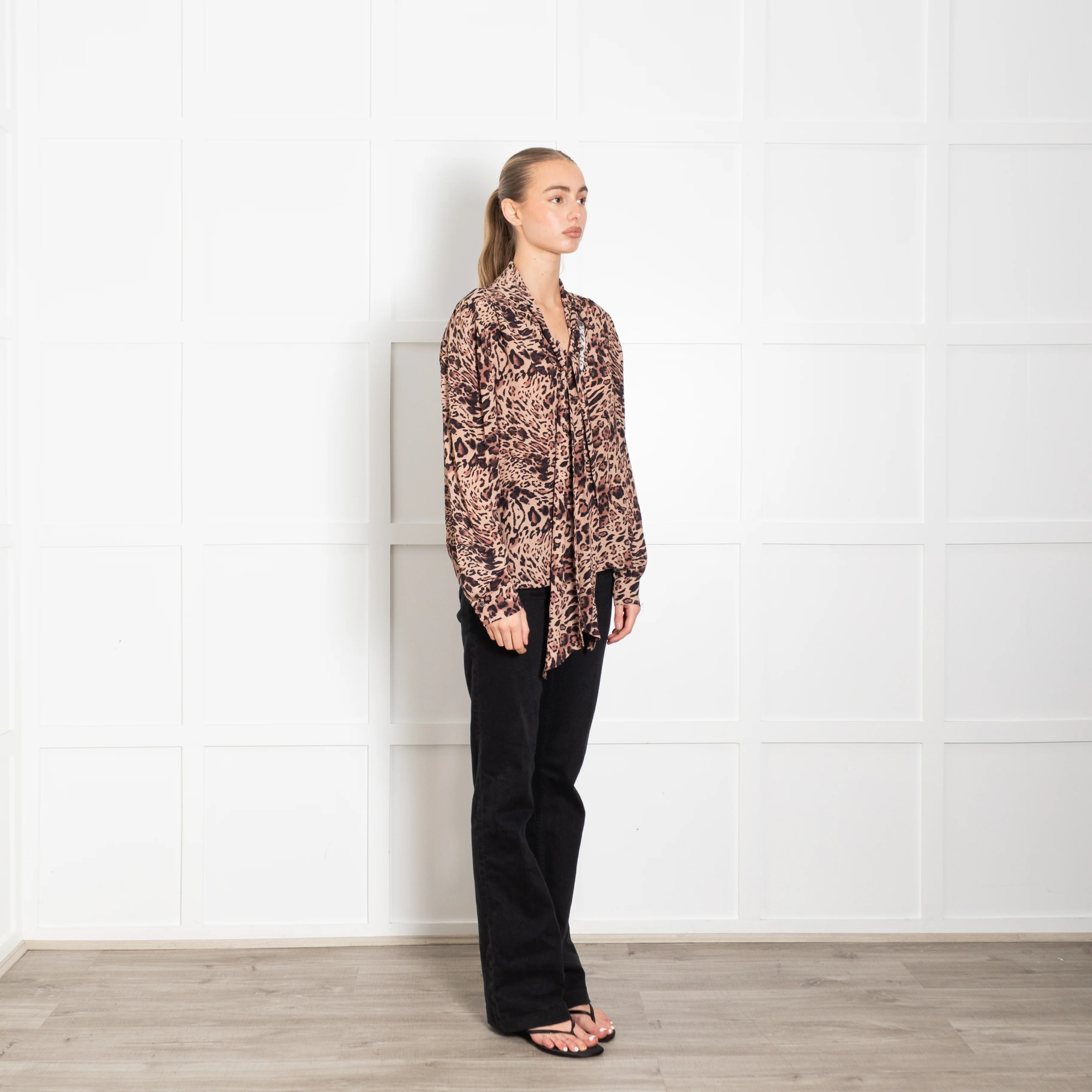Patrizia Pepe Leopard Print Tie Neck Top - Image 7