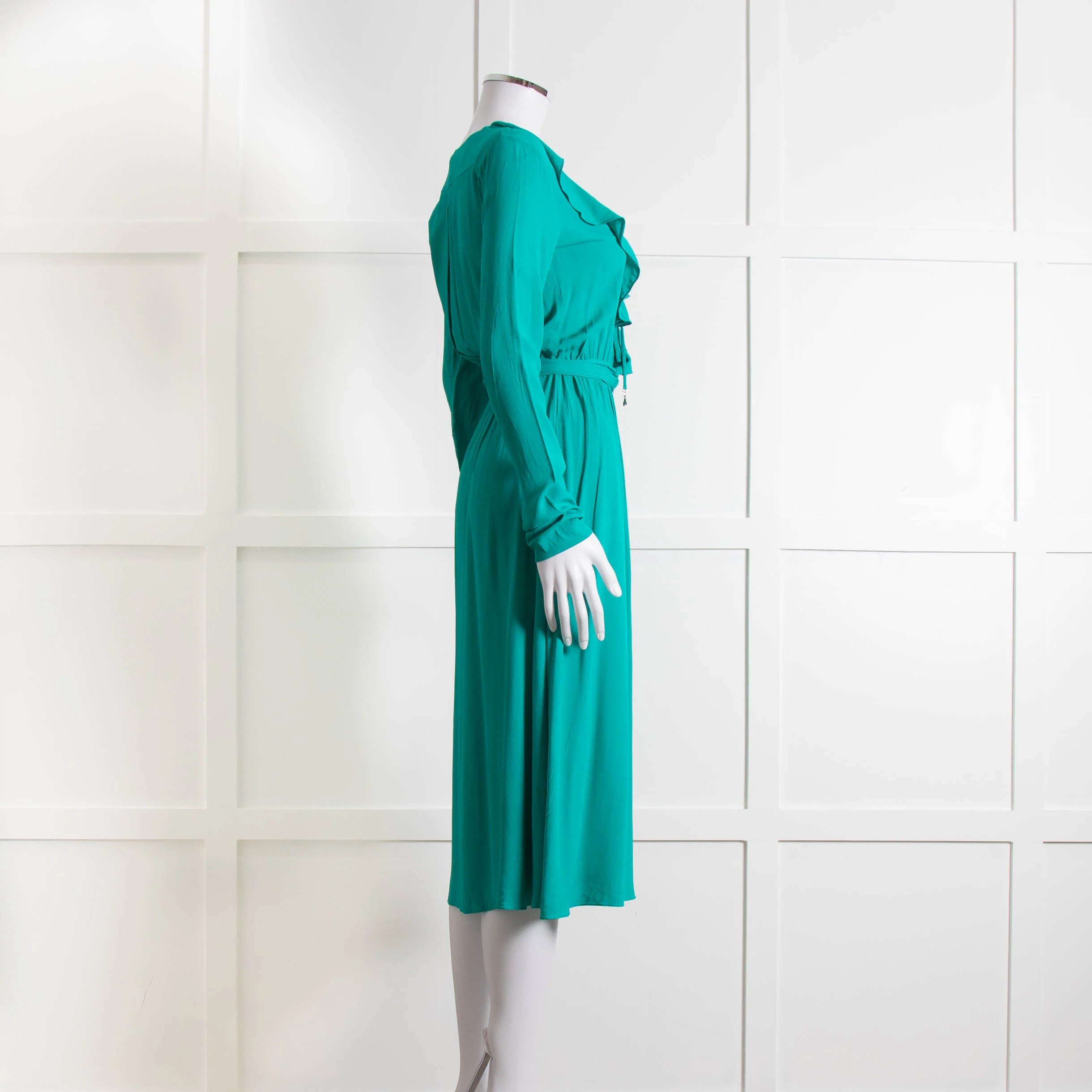 Patrizia Pepe Turquoise Frill Trim Belted Dress - Image 3