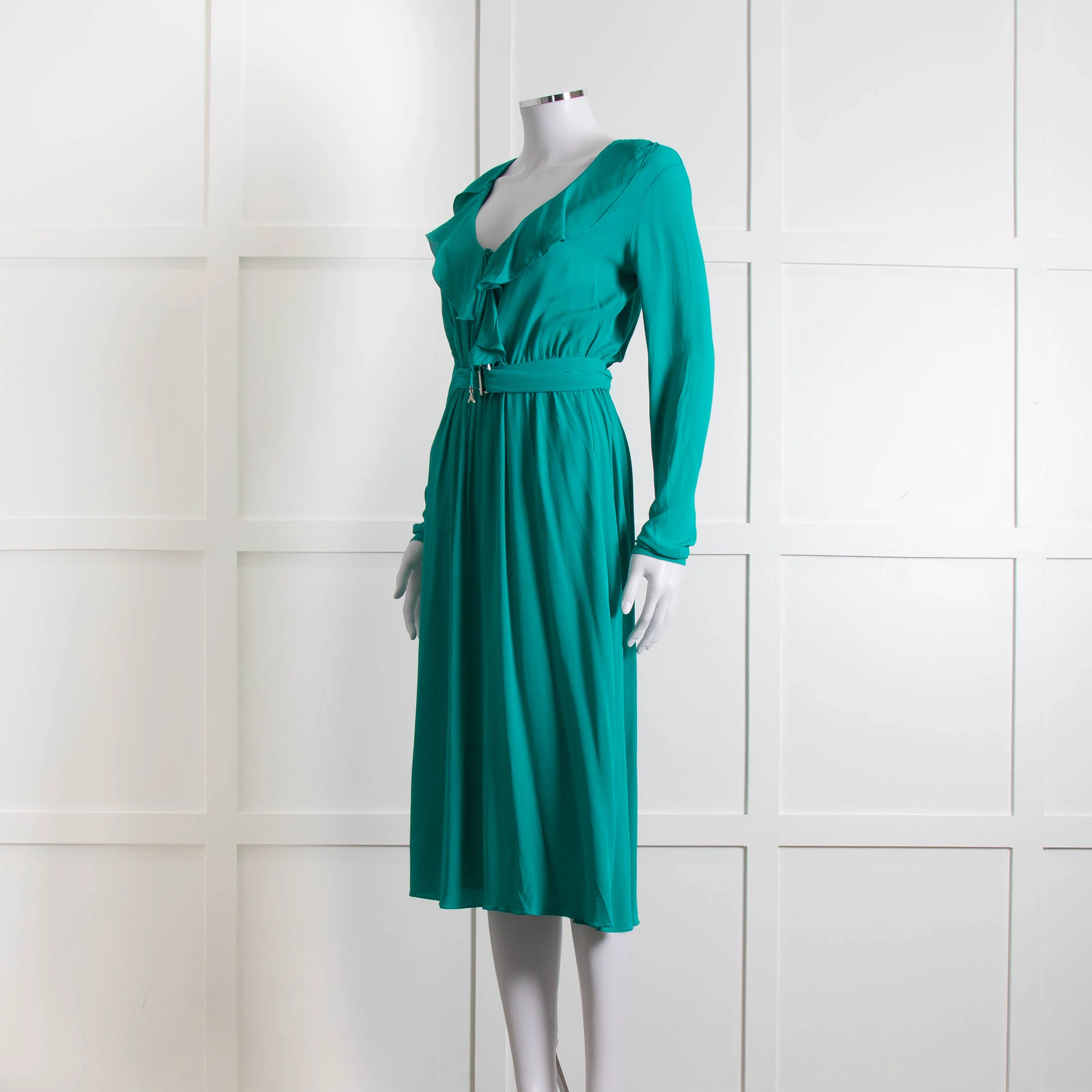 Patrizia Pepe Turquoise Frill Trim Belted Dress - Image 8