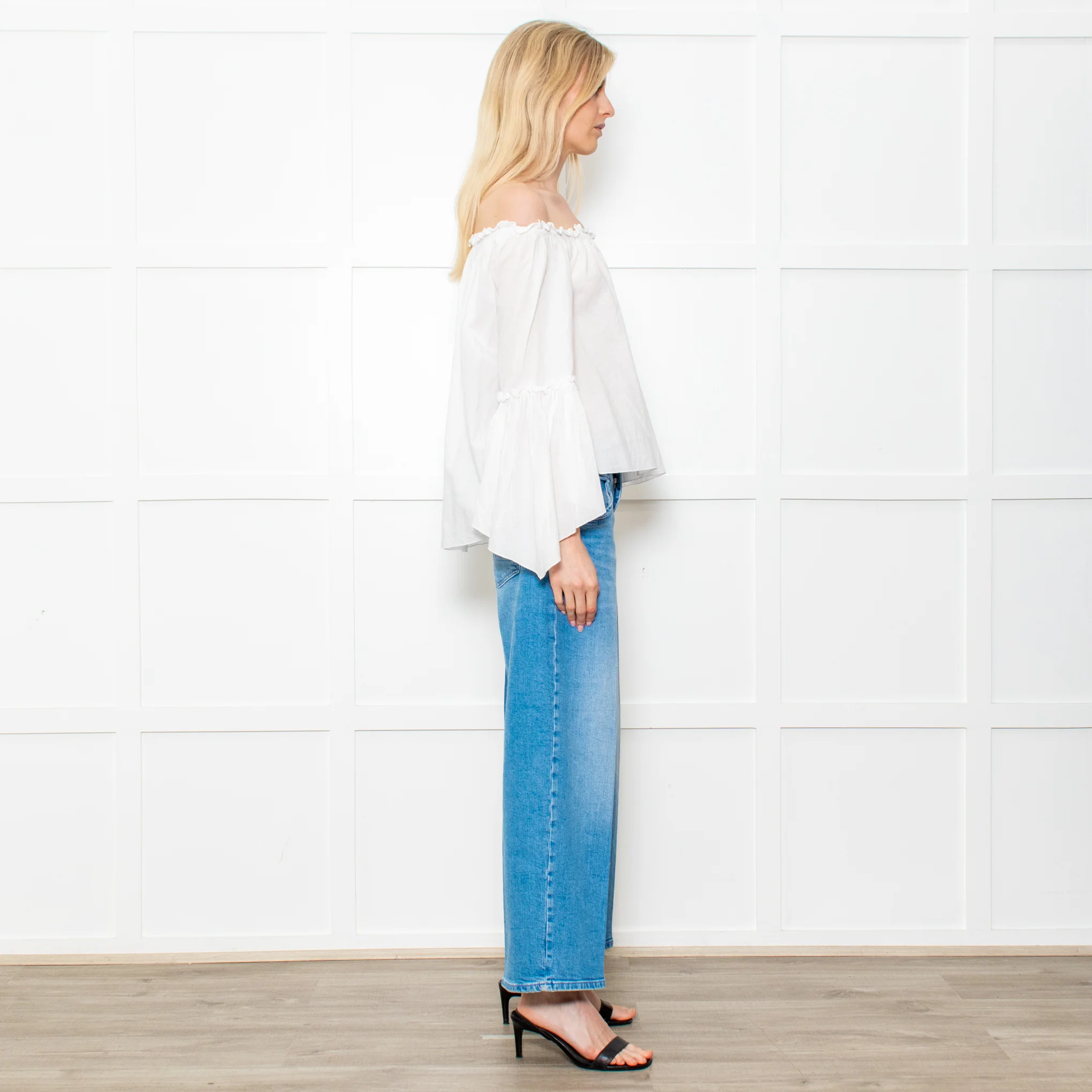 Patrizia Pepe White Cotton Scoop Neck Frill Blouse - Image 6