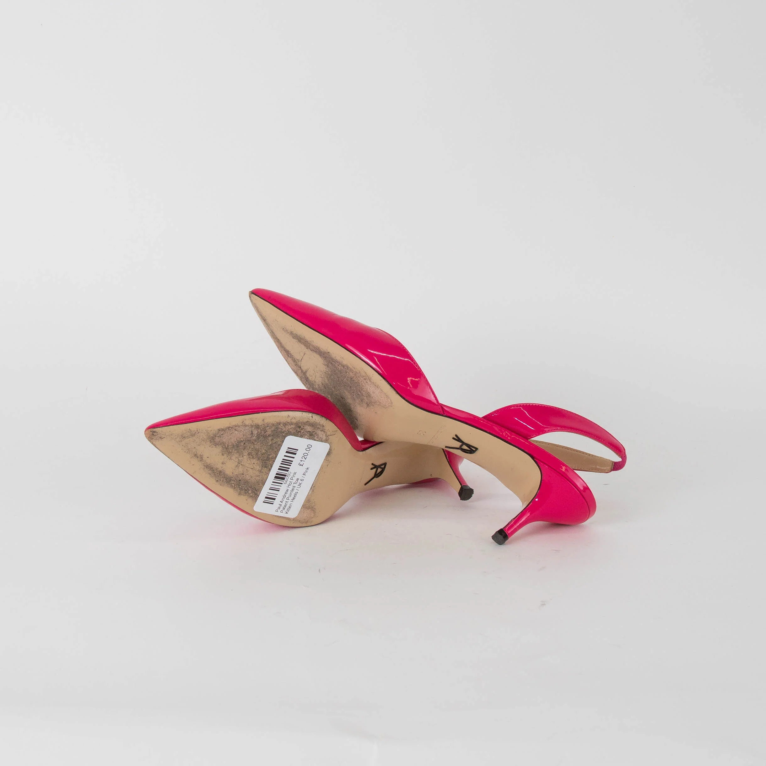 Paul Andrew Hot Pink Patent Pointed Toe Kitten Heels - Image 6