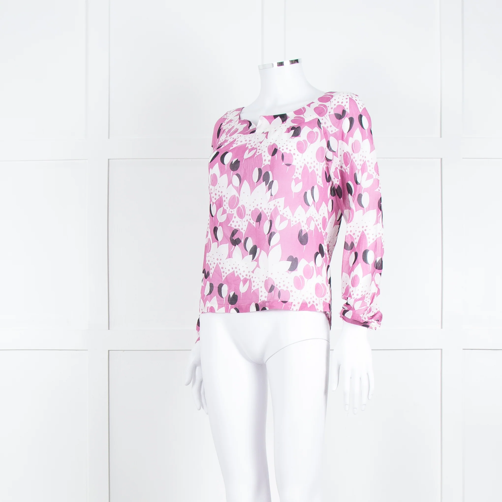 Paul & Joe White Lilac Black Floral Long Sleeve Fine Cotton Top - Image 2