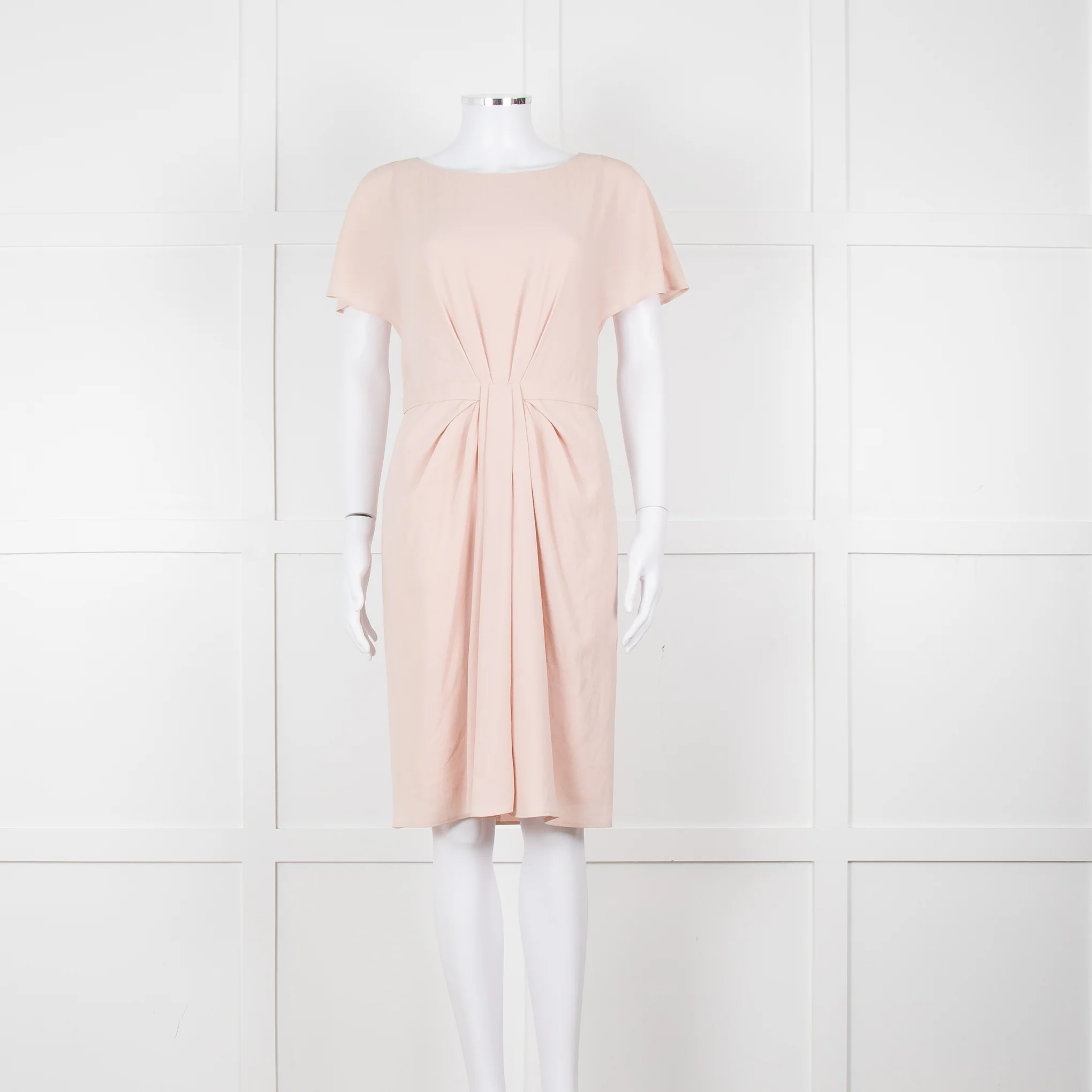 Paule Ka Pale Pink Front Pleats Short Sleeve Knee Length Dress