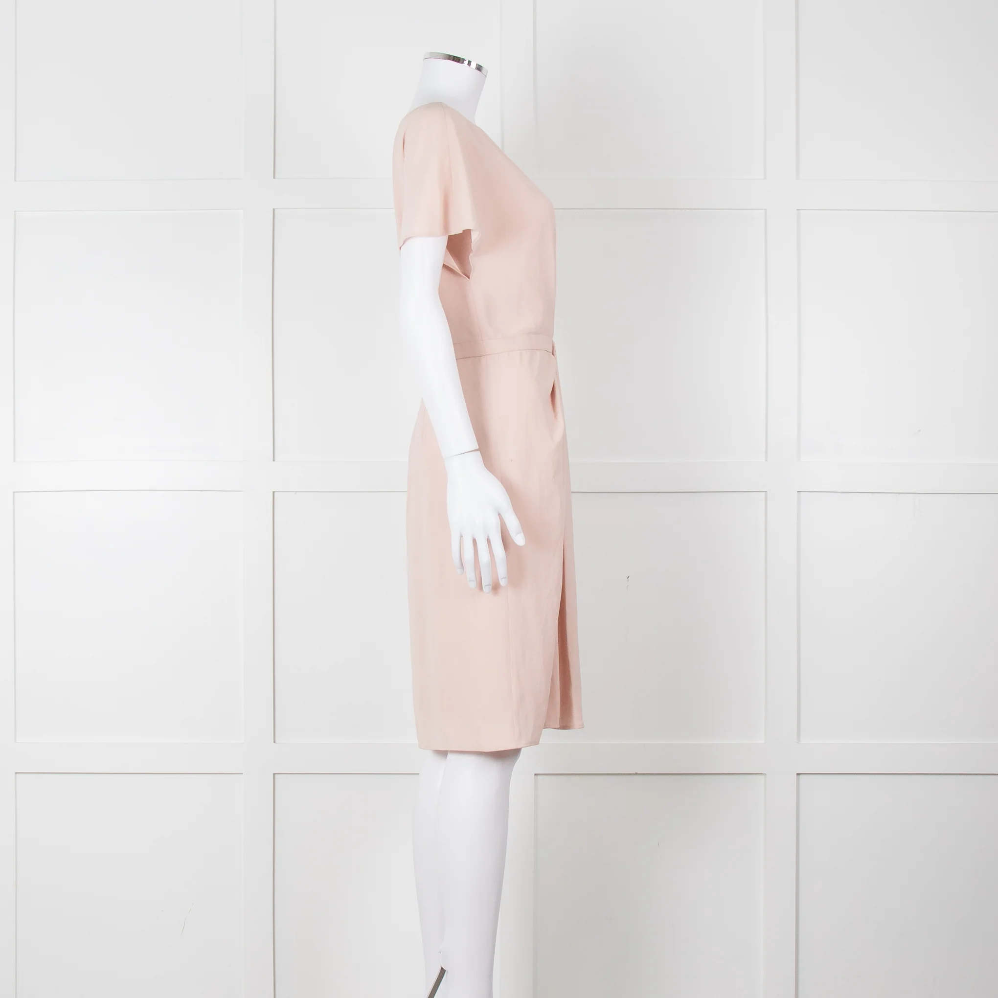 Paule Ka Pale Pink Front Pleats Short Sleeve Knee Length Dress - Image 3