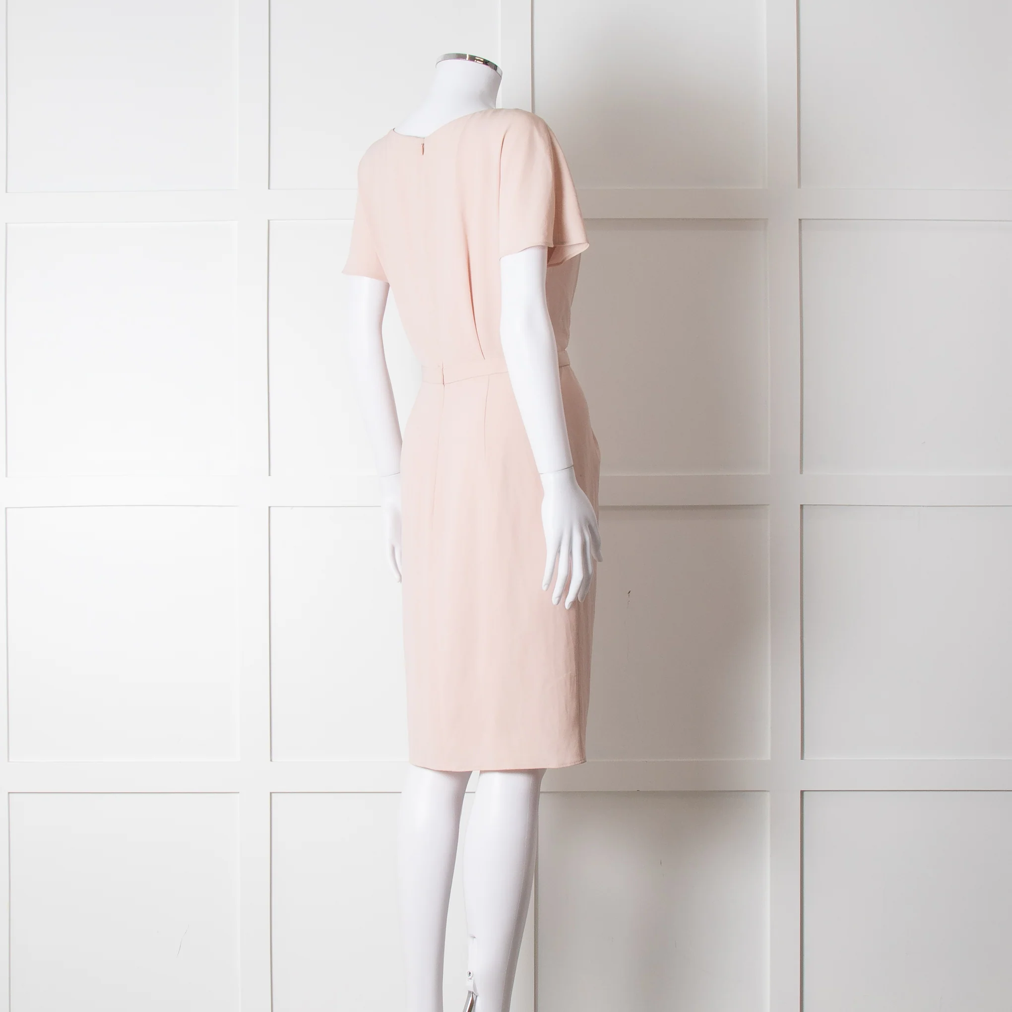 Paule Ka Pale Pink Front Pleats Short Sleeve Knee Length Dress - Image 4