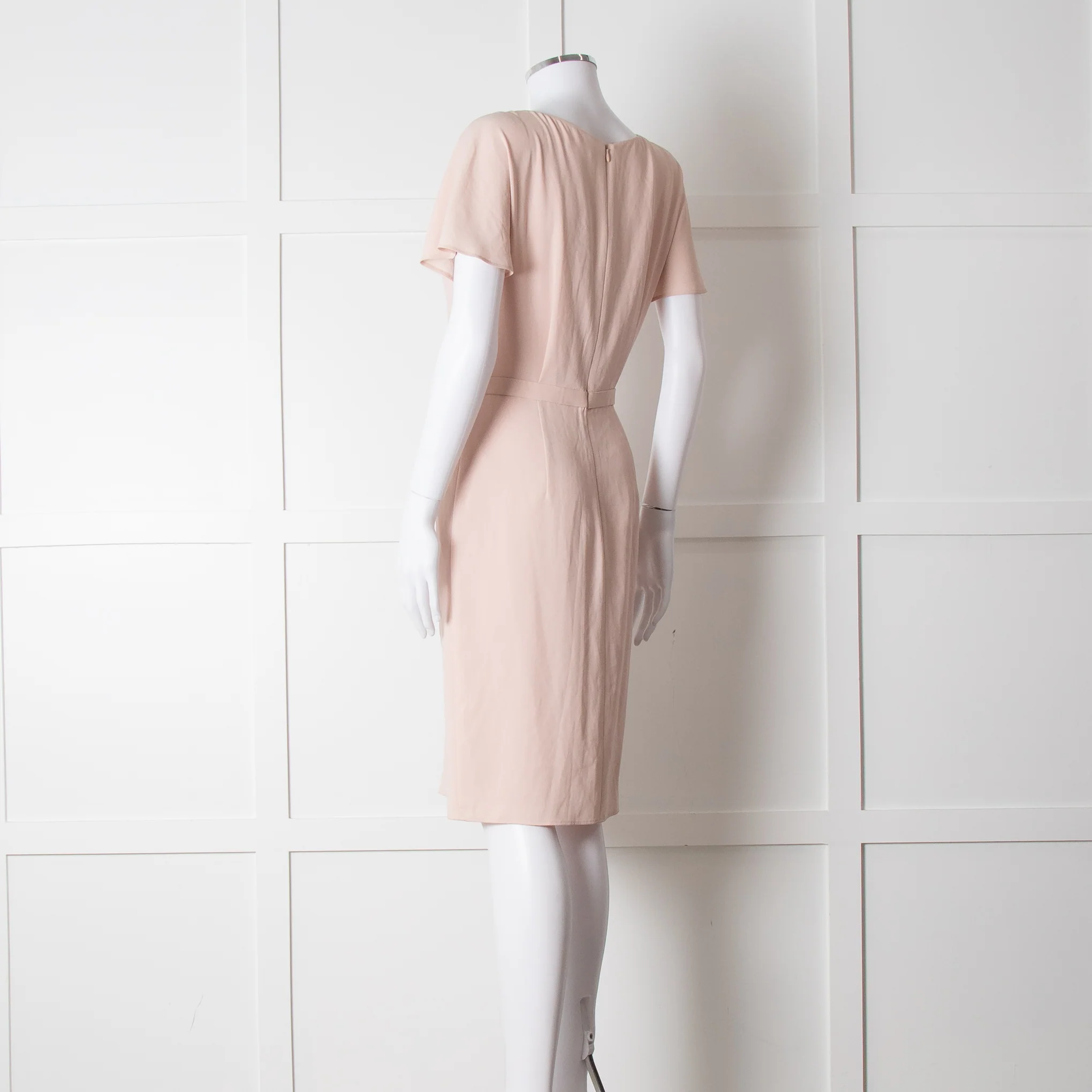 Paule Ka Pale Pink Front Pleats Short Sleeve Knee Length Dress - Image 6