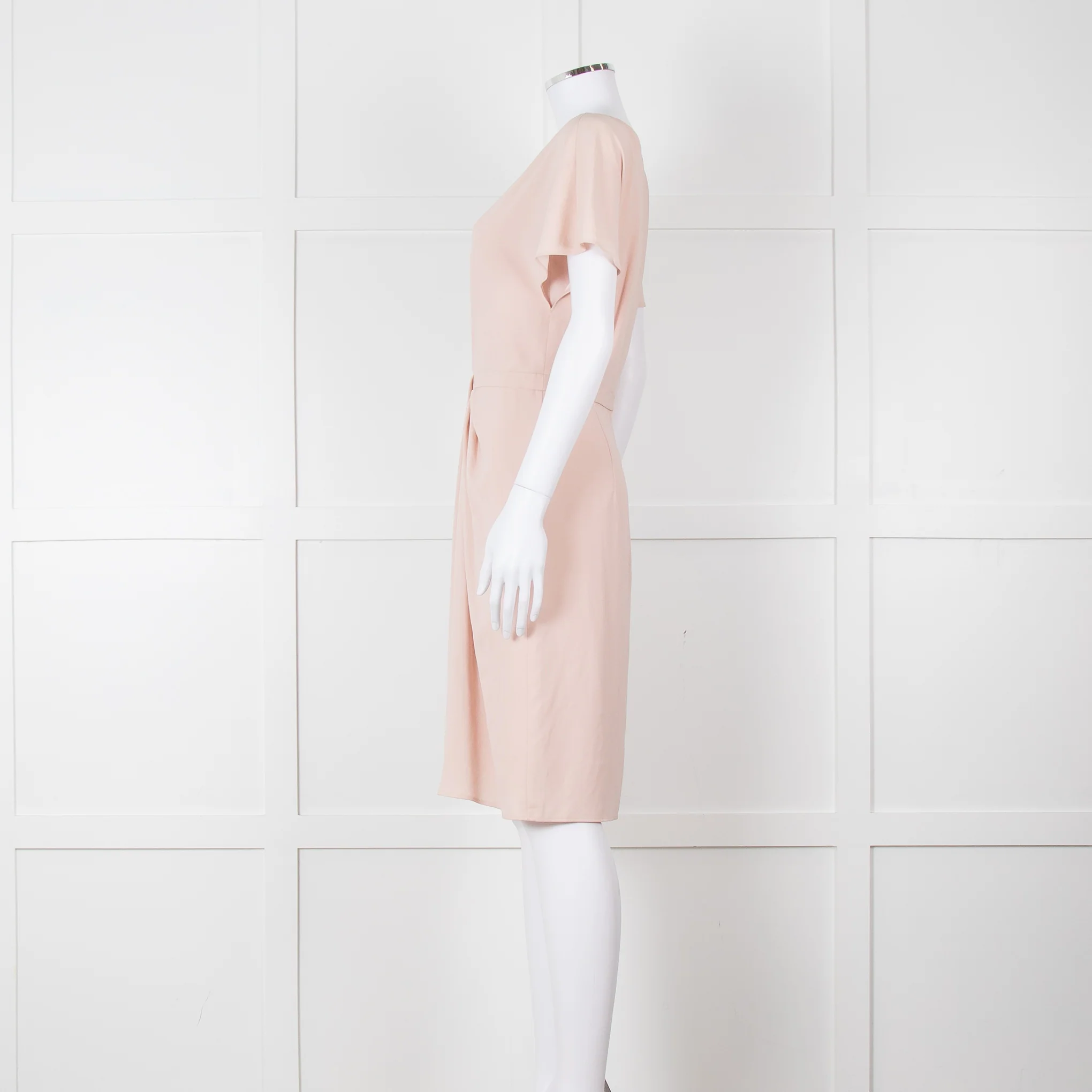 Paule Ka Pale Pink Front Pleats Short Sleeve Knee Length Dress - Image 7