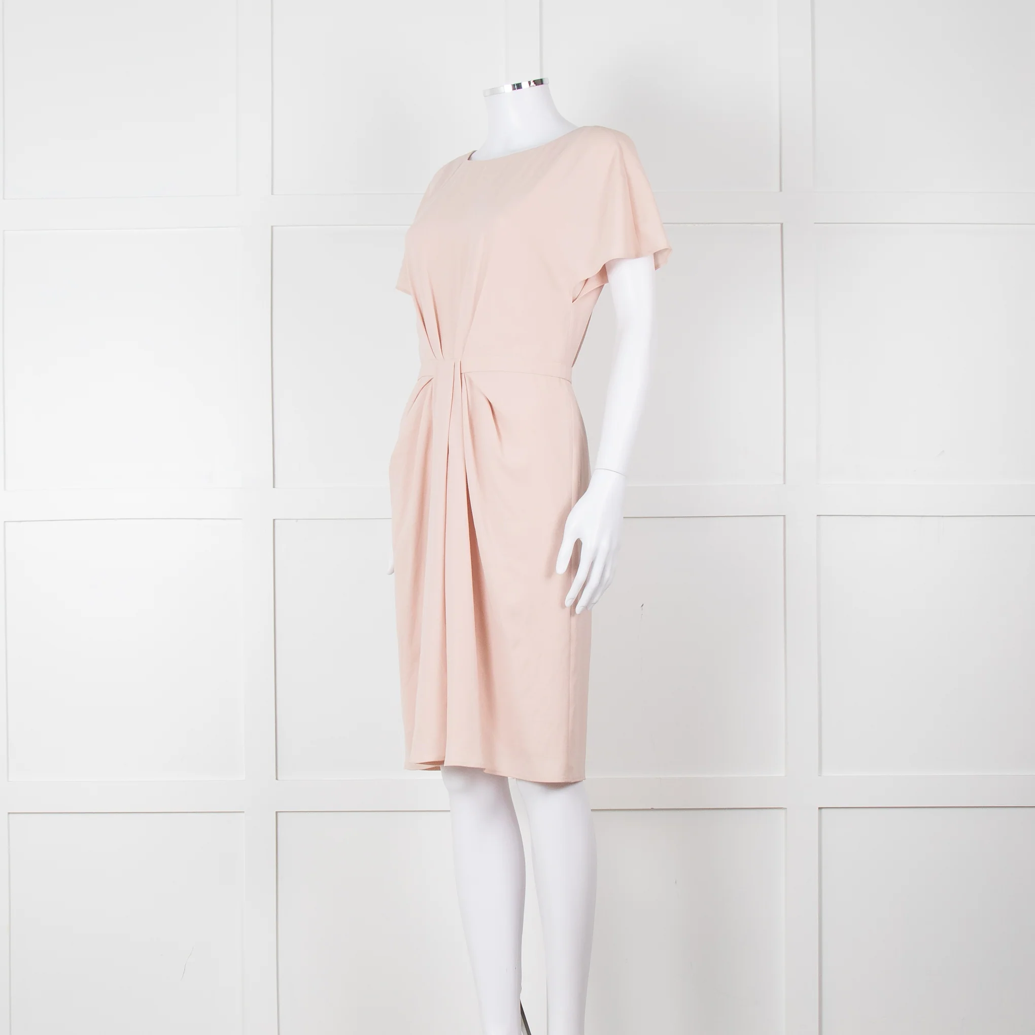 Paule Ka Pale Pink Front Pleats Short Sleeve Knee Length Dress - Image 8