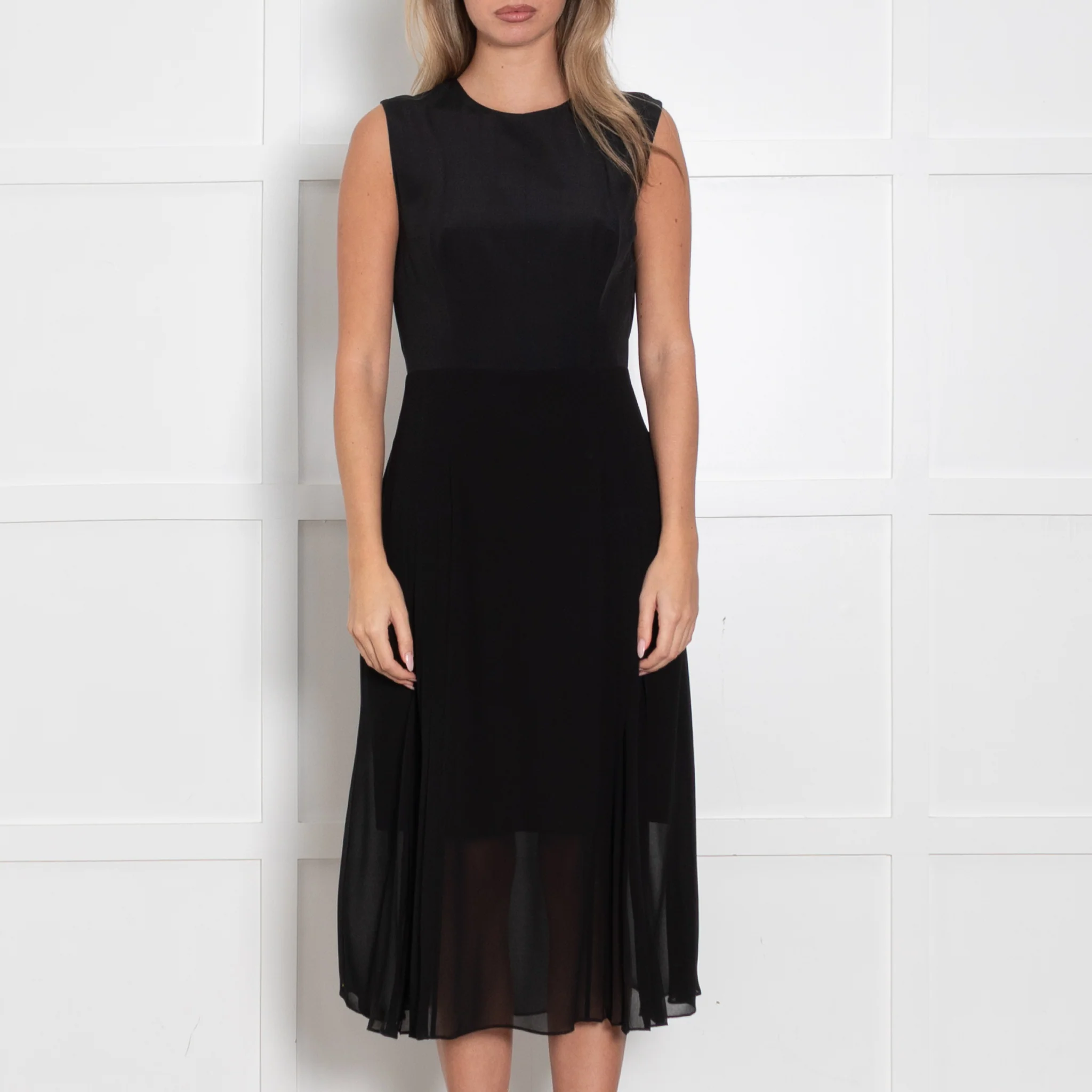 Paul Smith Black Silk Pleated And Lace Detail Sleeveless Dress - Image 2