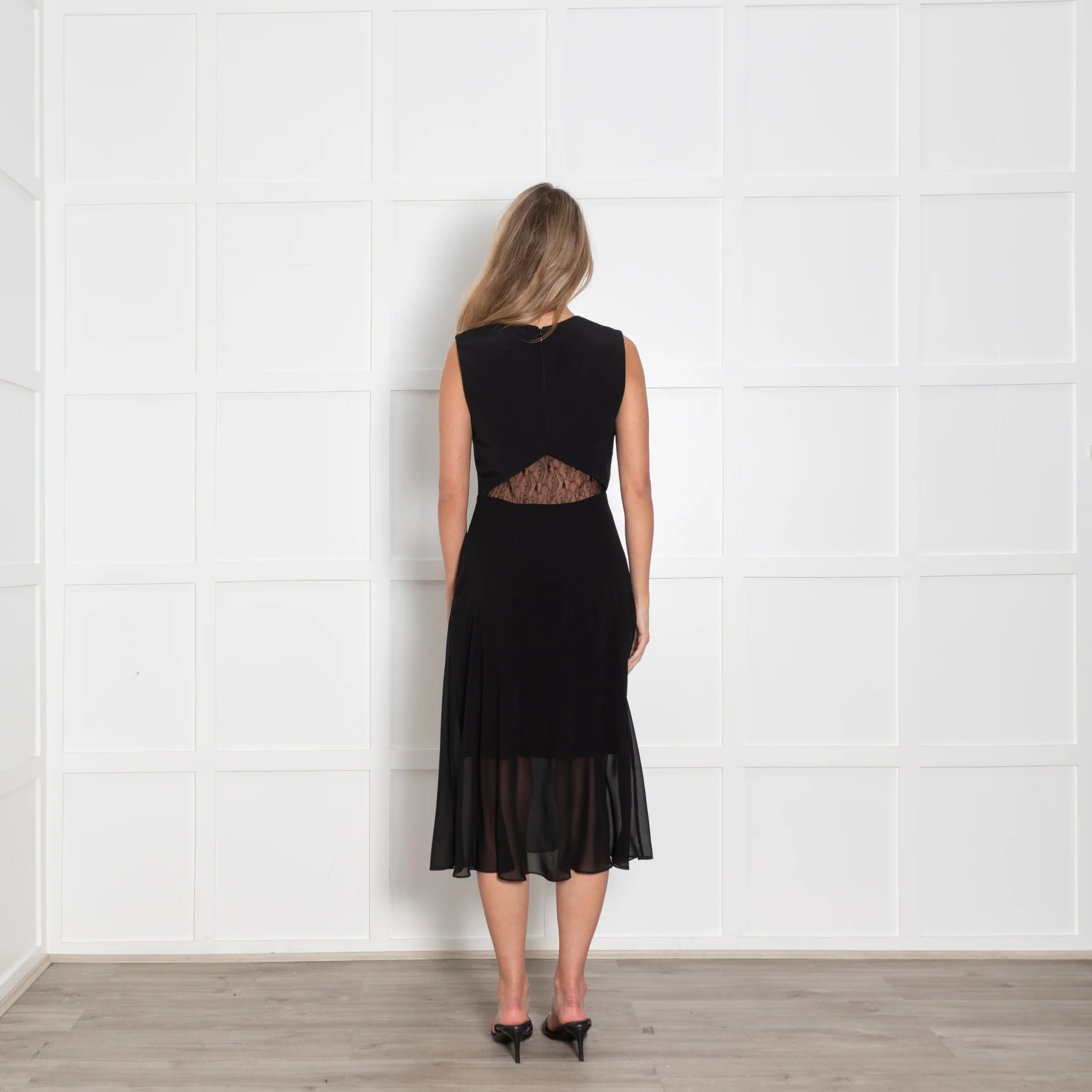 Paul Smith Black Silk Pleated And Lace Detail Sleeveless Dress - Image 5