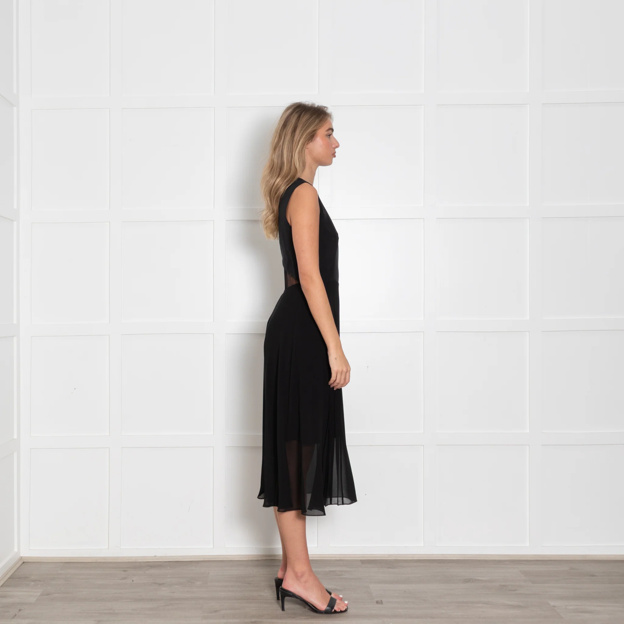 Paul Smith Black Silk Pleated And Lace Detail Sleeveless Dress - Image 6