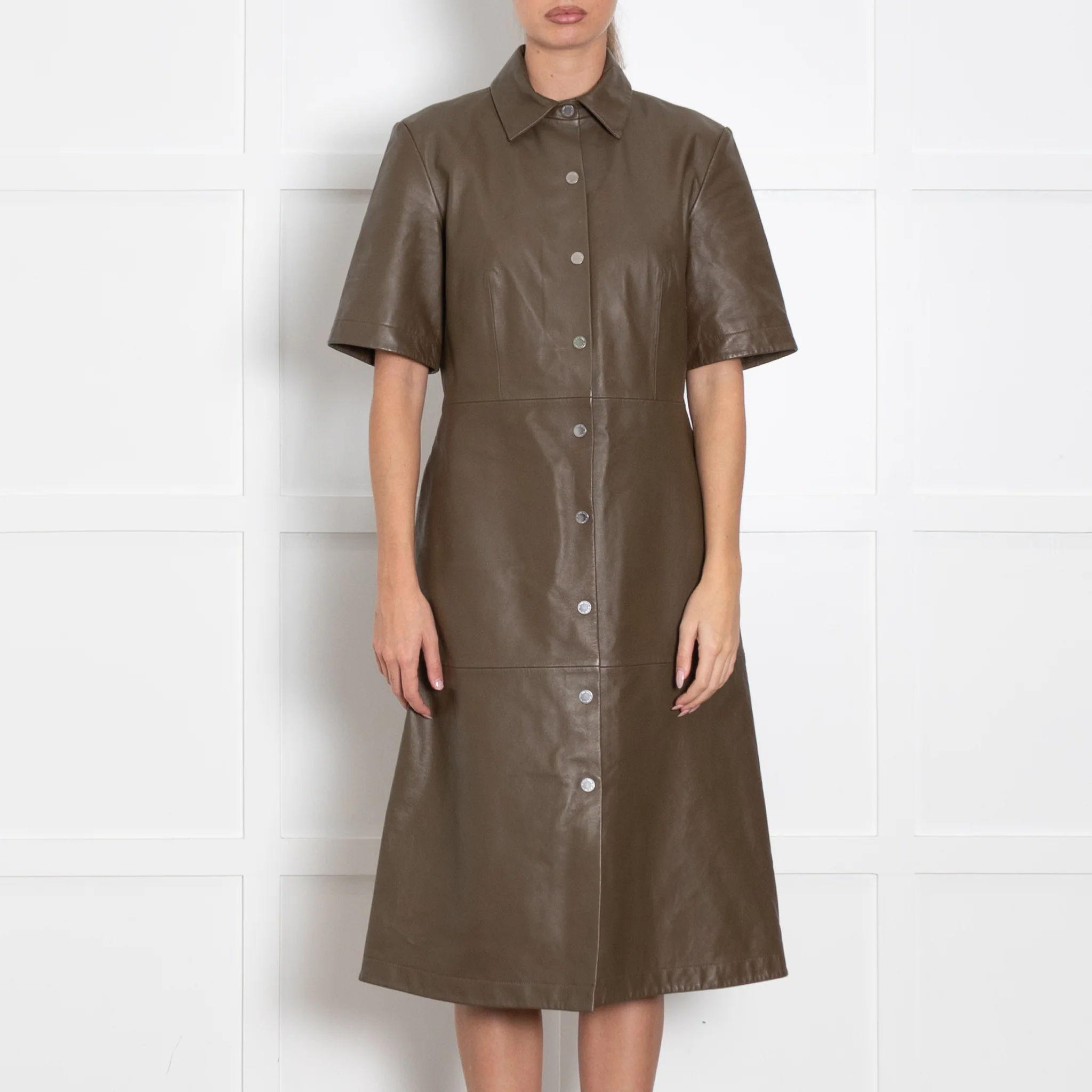 Paul Smith Khaki Button Up Leather Dress - Image 2