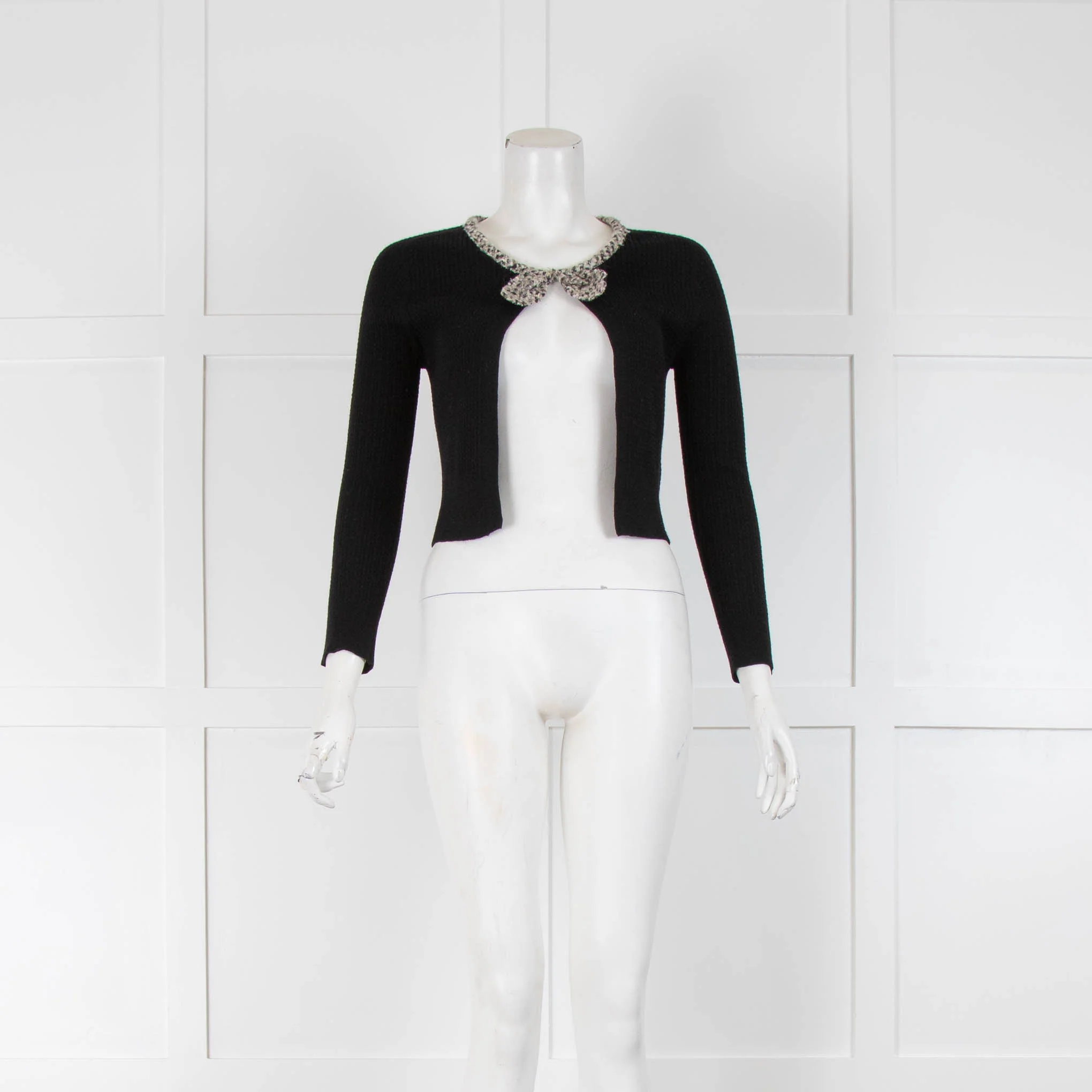 Paule Ka Black Cropped Bow Neck Cardigan