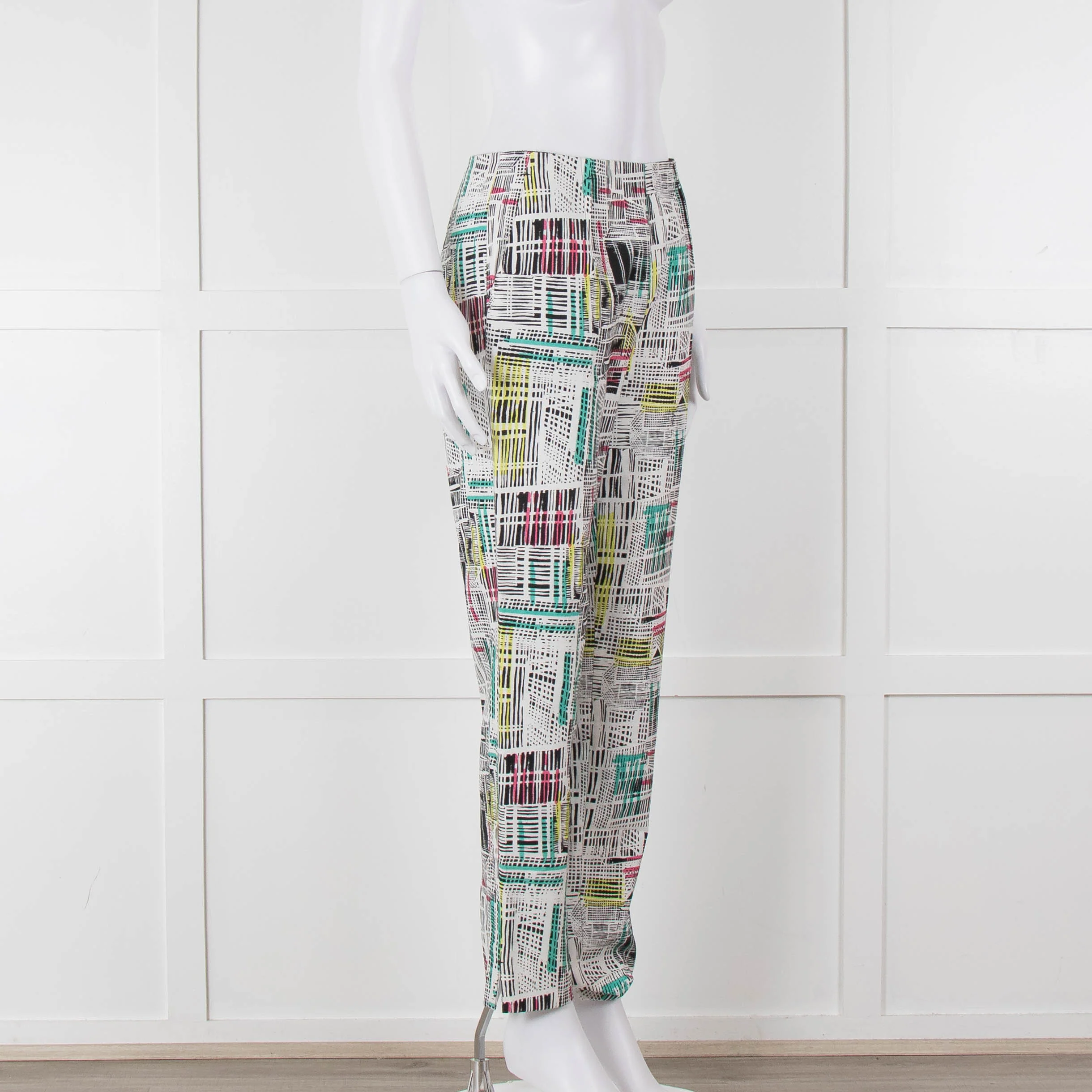 Paule Ka White Black Pink Green Geometric Print Trousers - Image 2