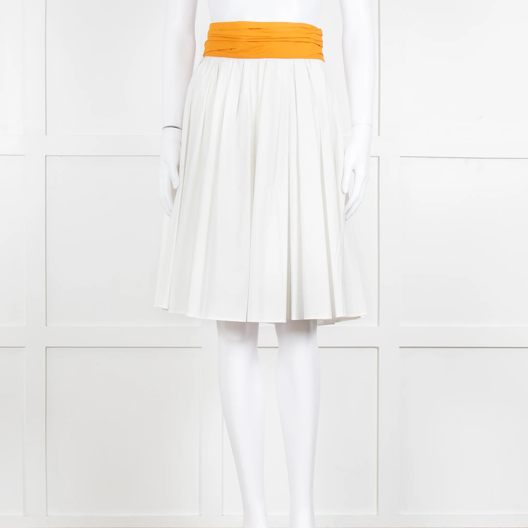 Paule Ka White Orange Pleated Waist Cotton Skirt