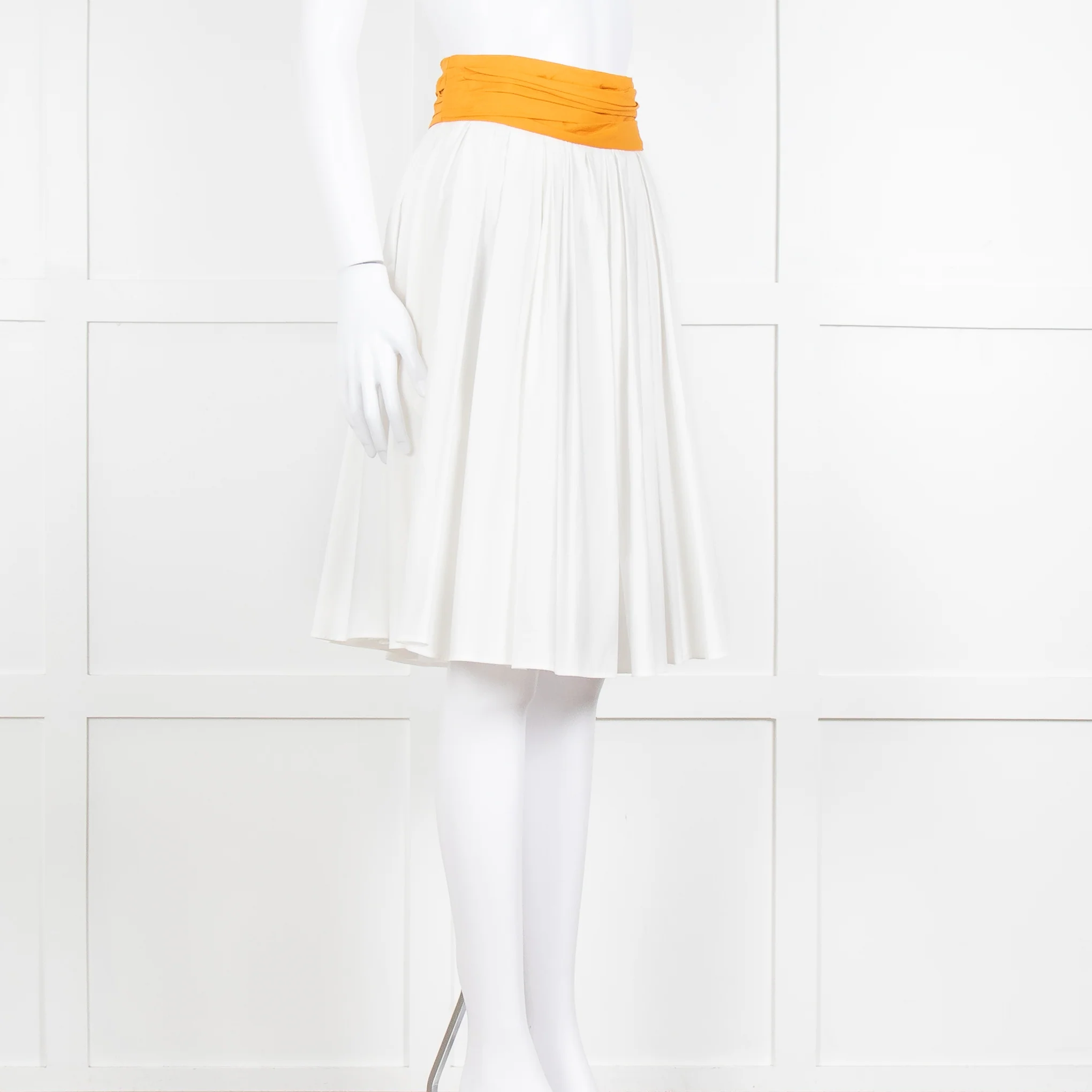 Paule Ka White Orange Pleated Waist Cotton Skirt - Image 2