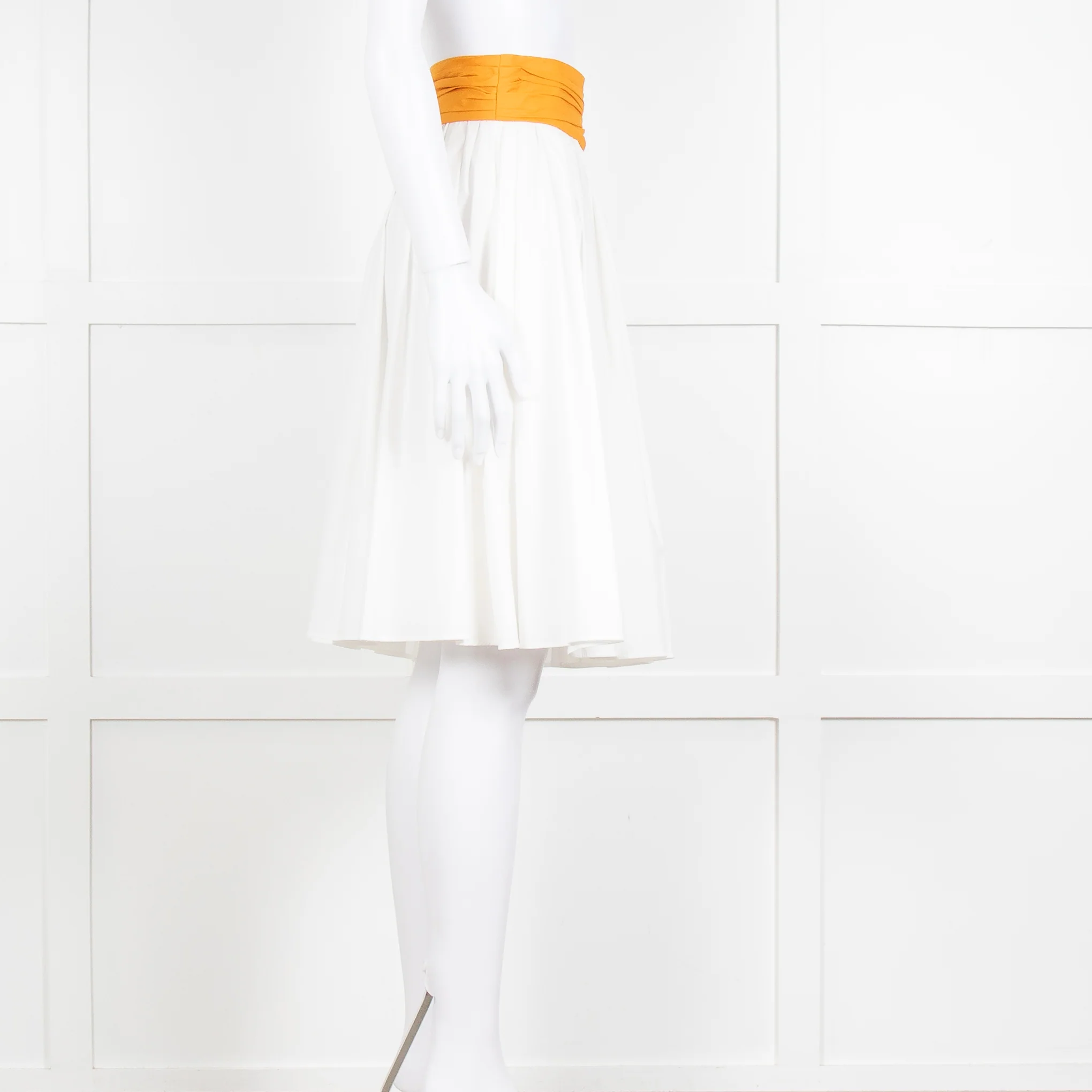Paule Ka White Orange Pleated Waist Cotton Skirt - Image 3