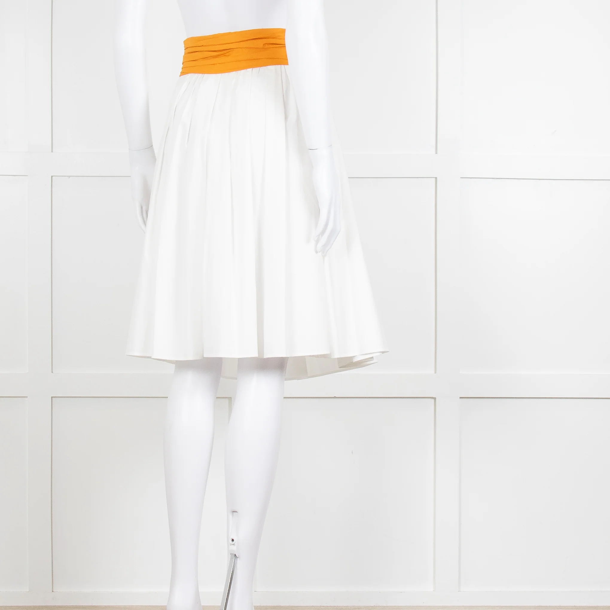 Paule Ka White Orange Pleated Waist Cotton Skirt - Image 4