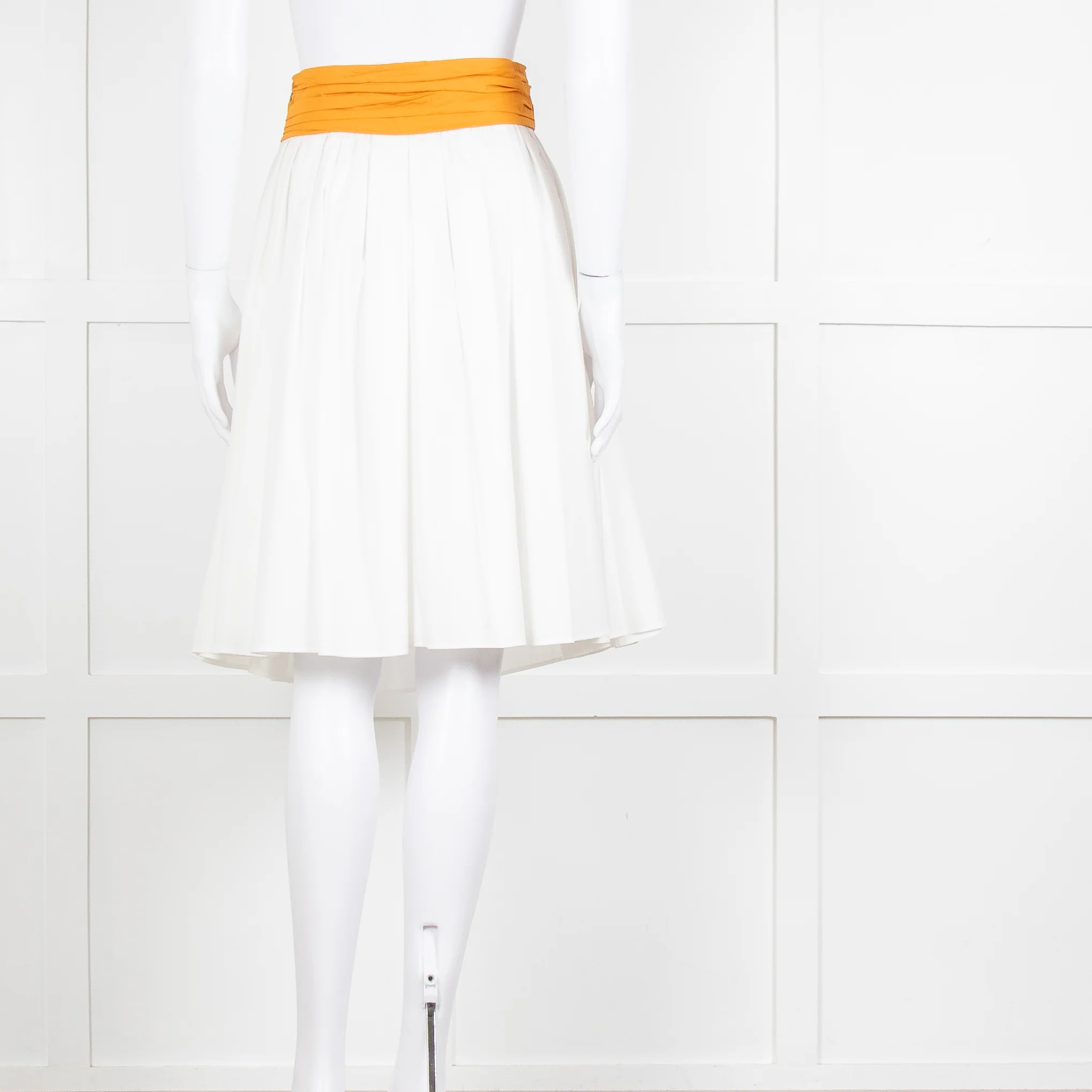 Paule Ka White Orange Pleated Waist Cotton Skirt - Image 5